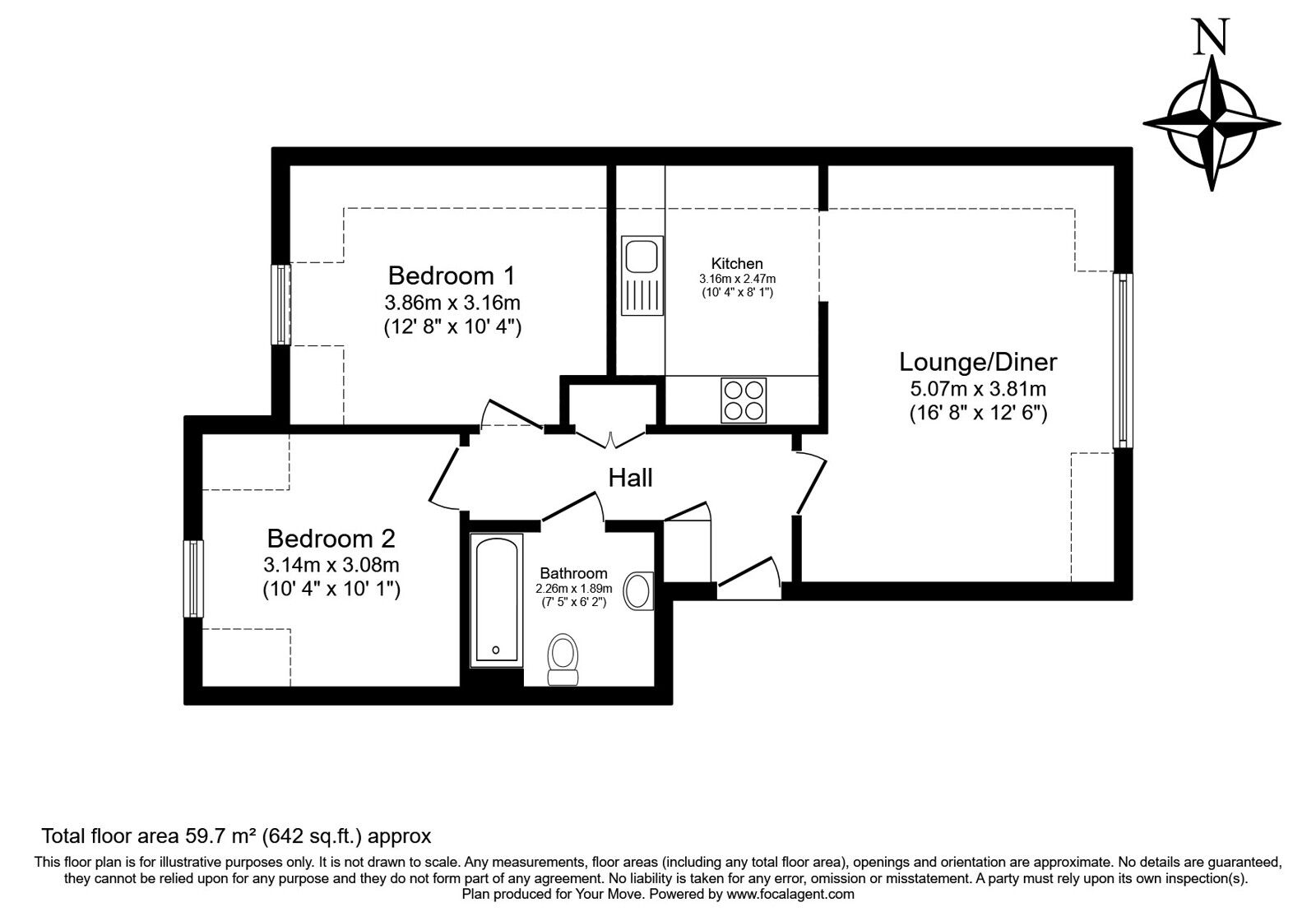 Floorplan of 2 bedroom Flat for sale, Addison Road, Tunbridge Wells, Kent, TN2