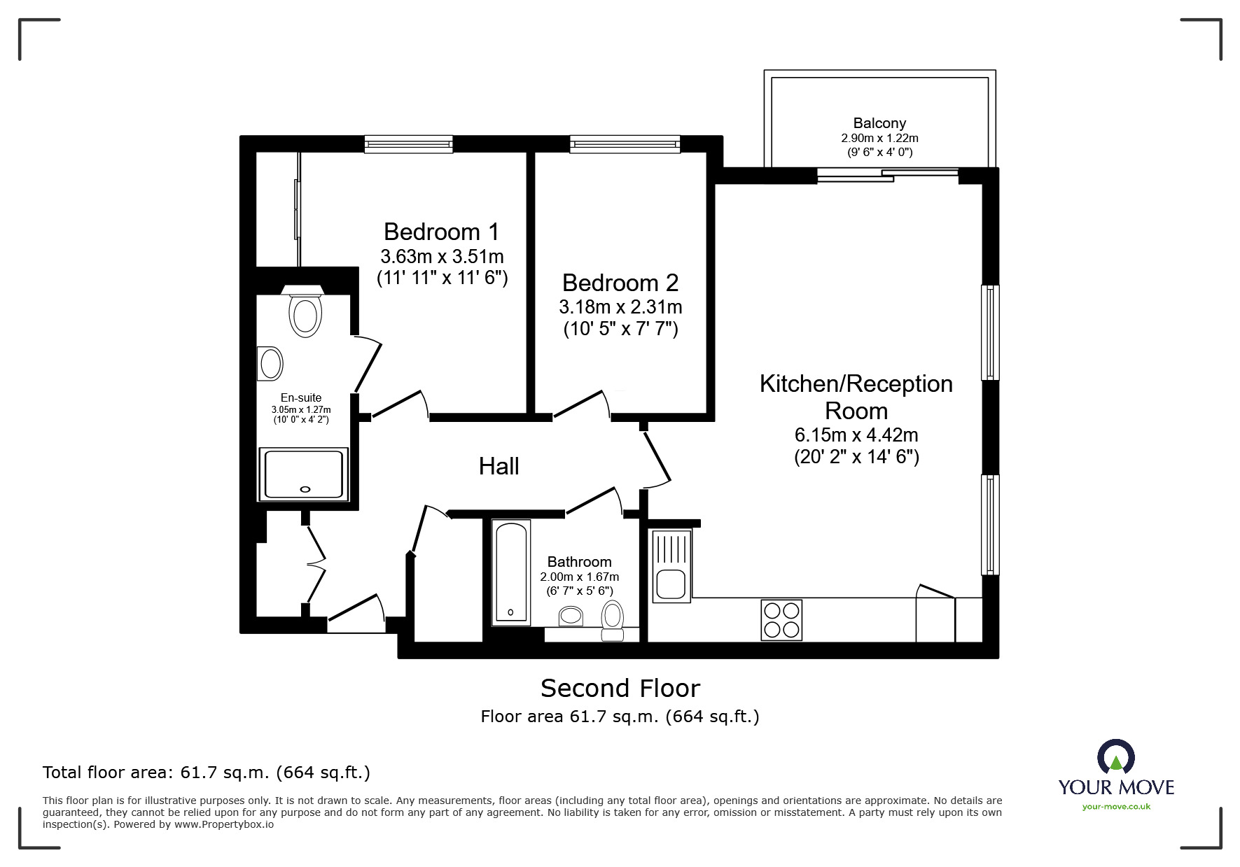 Floorplan of 2 bedroom  Flat to rent, Herald Gardens, Tunbridge Wells, Kent, TN2