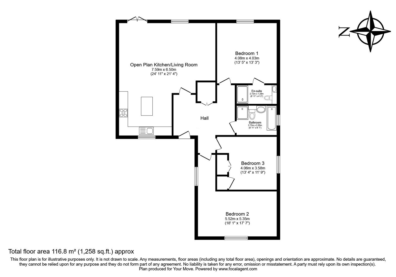 Floorplan of 3 bedroom Detached Bungalow for sale, Henwood Green Road, Pembury, Kent, TN2