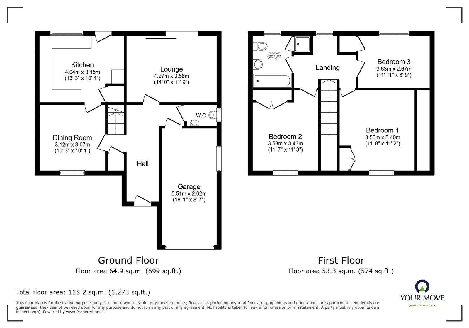 Floorplan of 3 bedroom Detached House for sale, Herons Way, Pembury, Kent, TN2