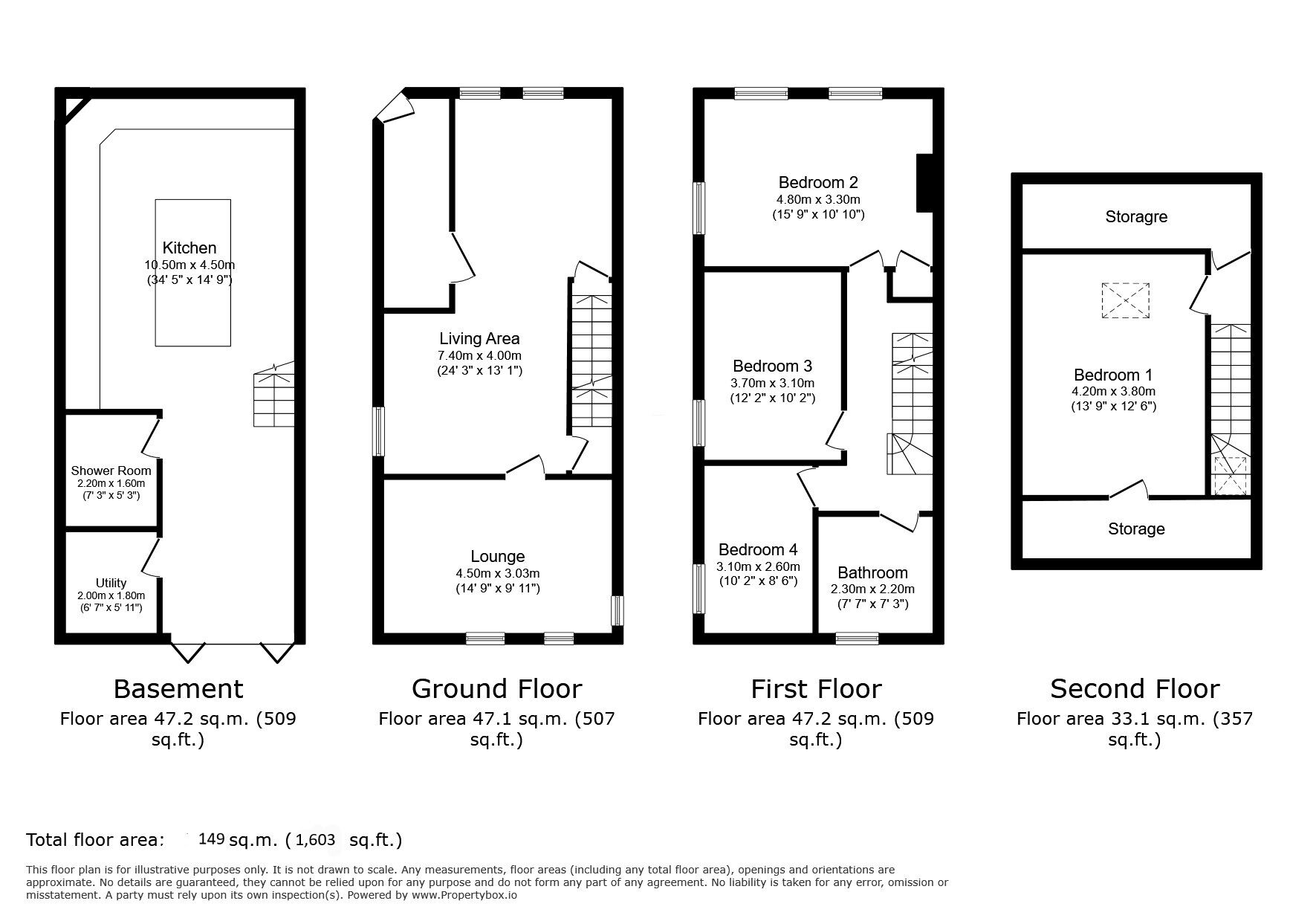 Floorplan of 4 bedroom End Terrace House for sale, Cambrian Road, Tunbridge Wells, Kent, TN4