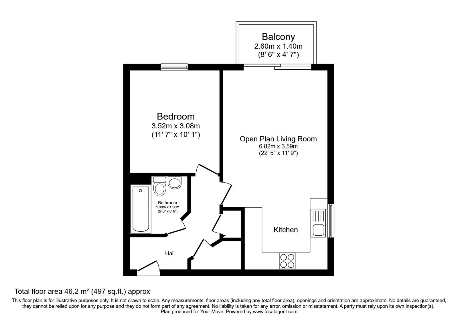 Floorplan of 1 bedroom Flat for sale, Hempson Court, St. Johns Close, Tunbridge Wells, TN4