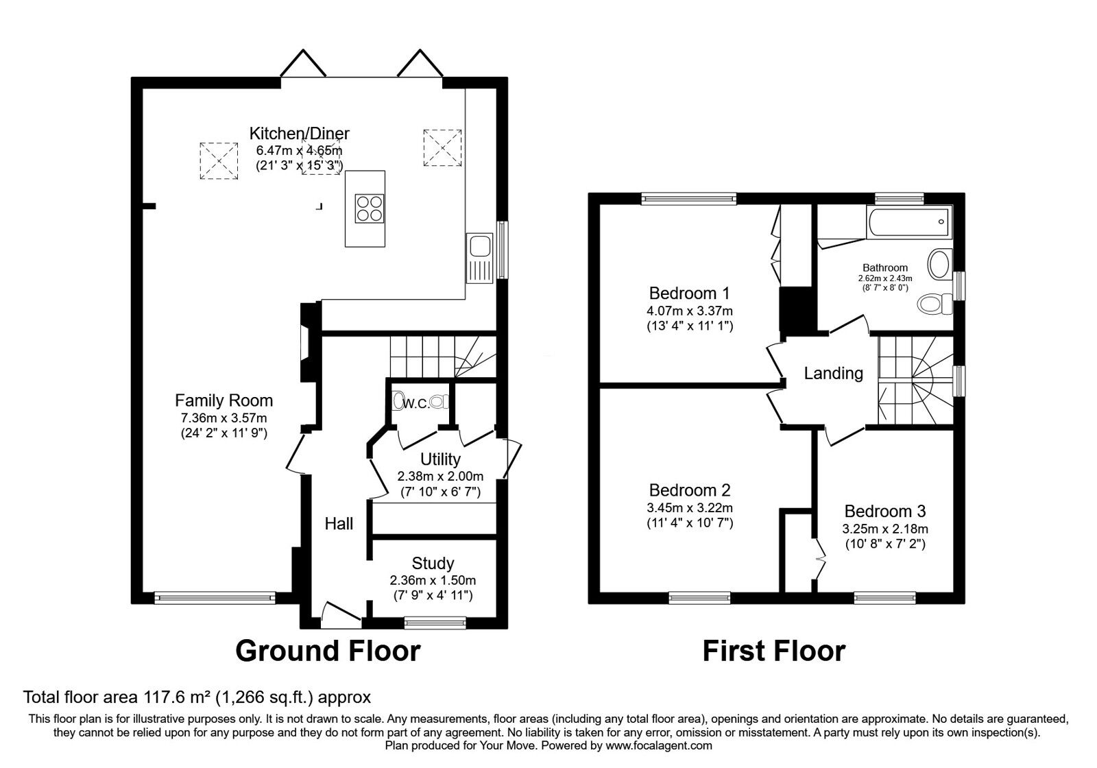 Floorplan of 3 bedroom Semi Detached House for sale, Ridgeway, Pembury, Kent, TN2