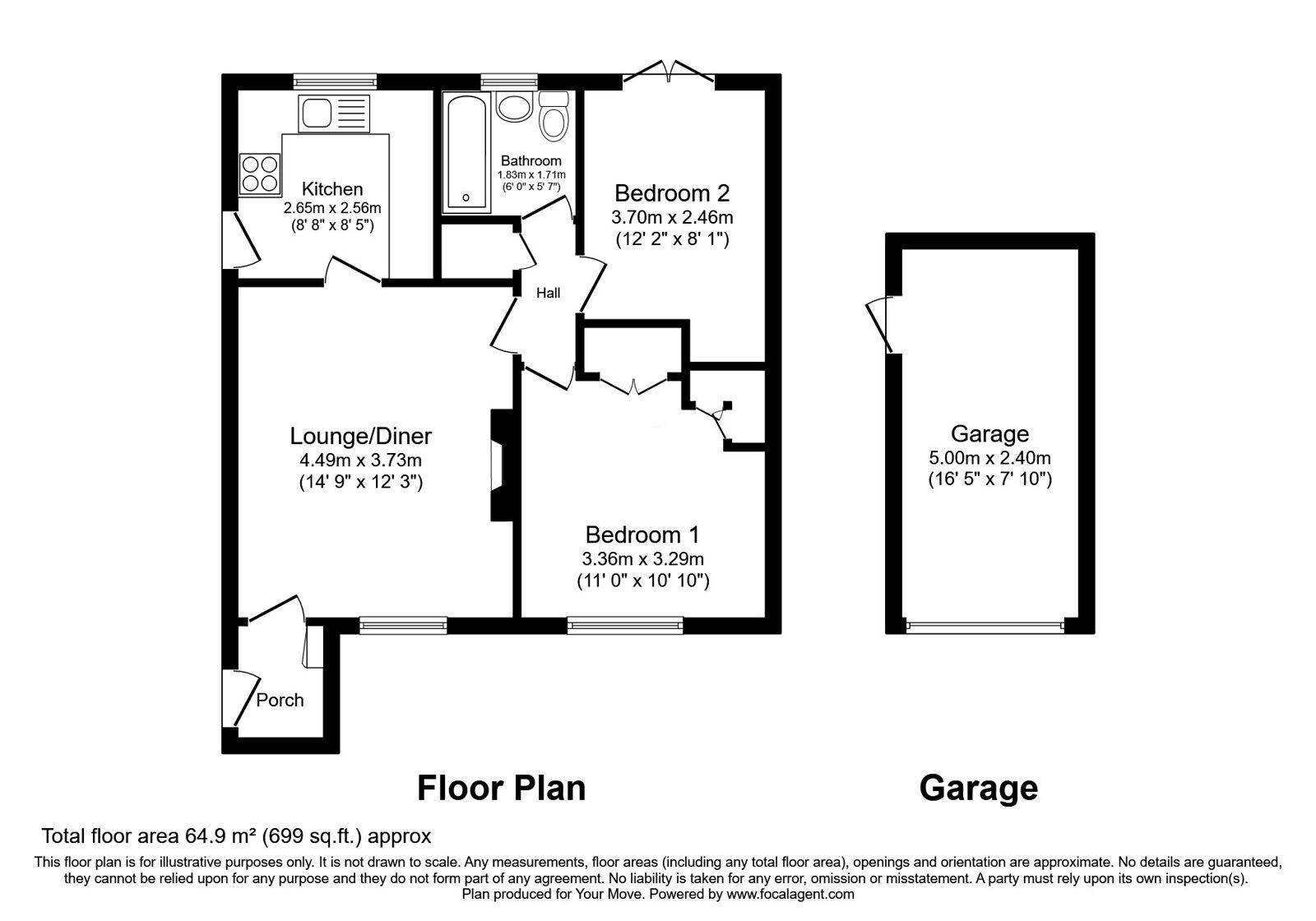 Floorplan of 2 bedroom Semi Detached Bungalow for sale, Cleveland, Tunbridge Wells, Kent, TN2
