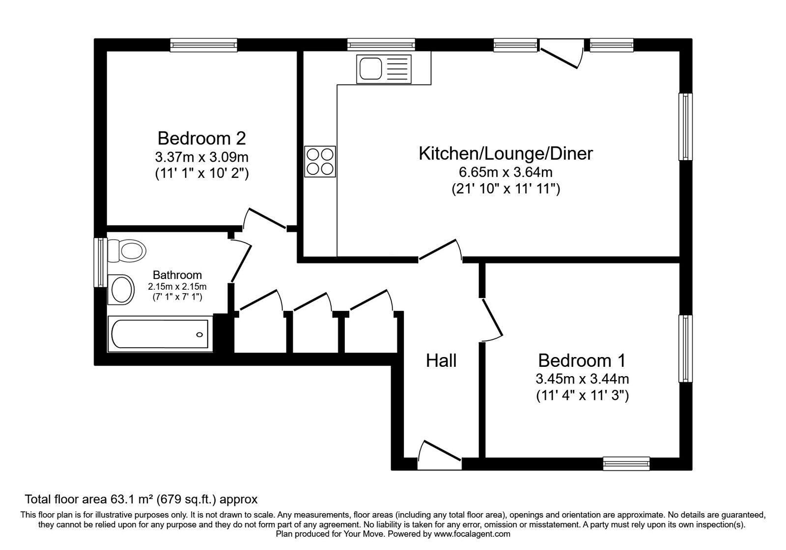Floorplan of 2 bedroom  Flat for sale, Chestnut Walk, Pembury, Kent, TN2