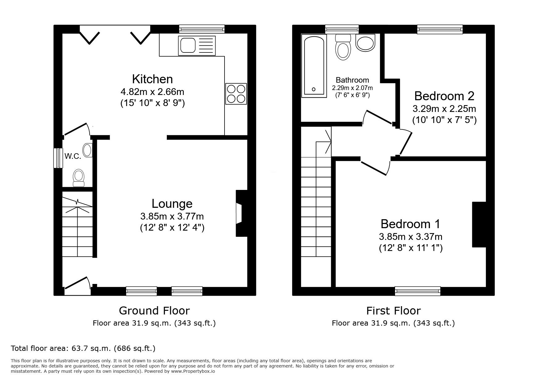 Floorplan of 2 bedroom Semi Detached House to rent, Grange Road, Tunbridge Wells, Kent, TN4