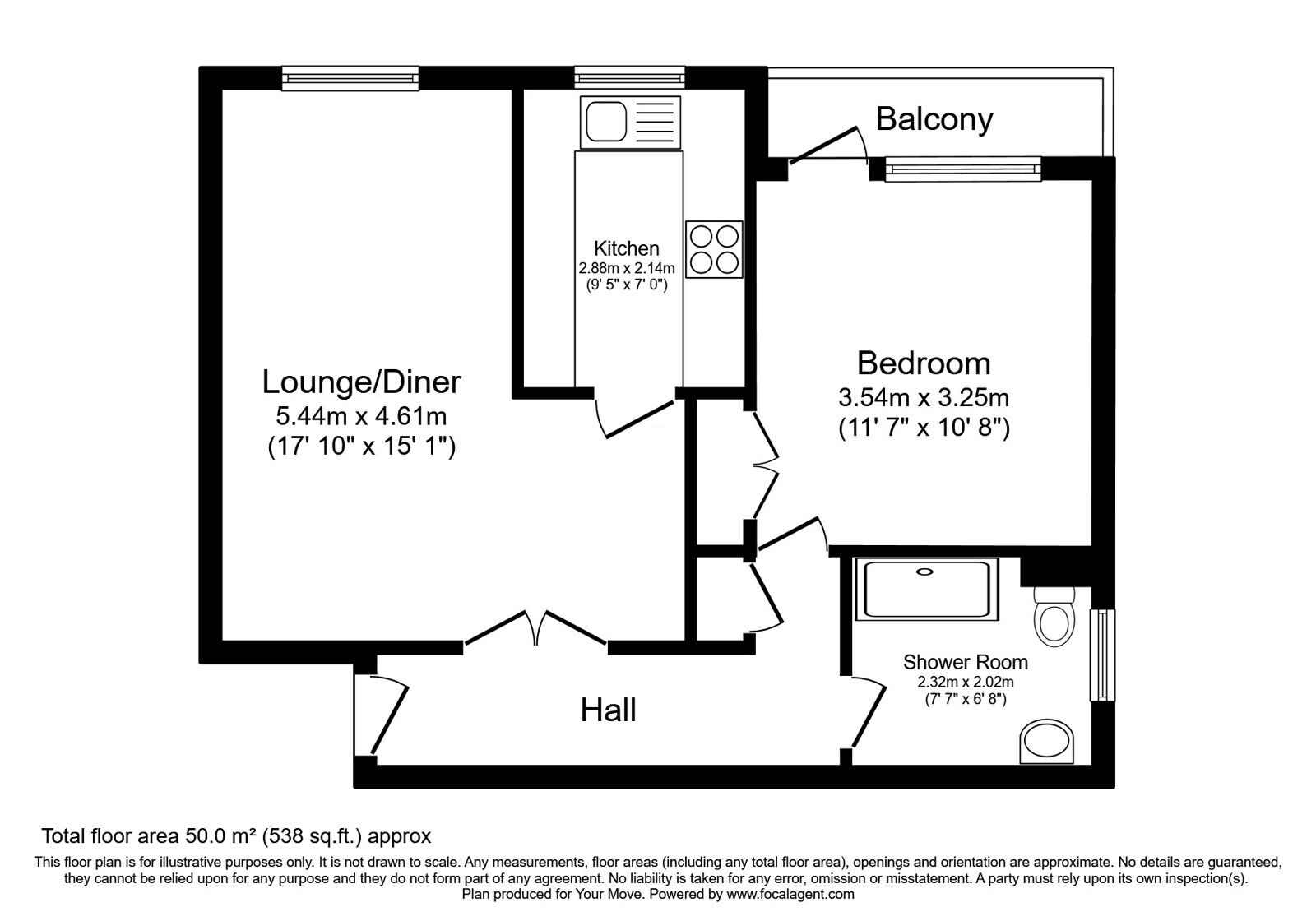 Floorplan of 1 bedroom Flat for sale, Ferndale Close, Tunbridge Wells, Kent, TN2