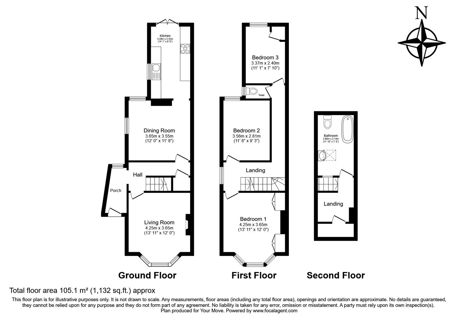 Floorplan of 3 bedroom Semi Detached House for sale, Edward Street, Southborough, Kent,, TN4