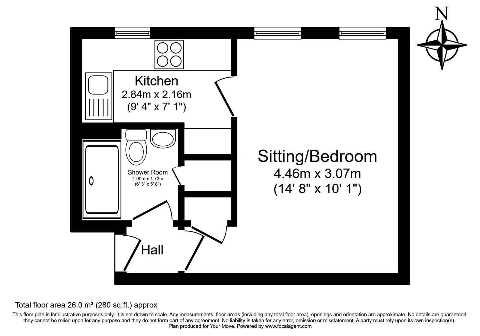 Floorplan of 1 bedroom Flat for sale, Oakwood Rise, Tunbridge Wells, Kent, TN2