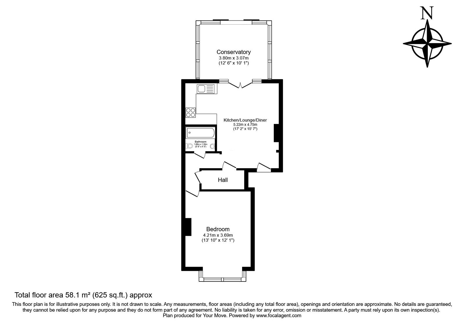 Floorplan of 1 bedroom Flat for sale, Christchurch Avenue, Tunbridge Wells, Kent, TN1