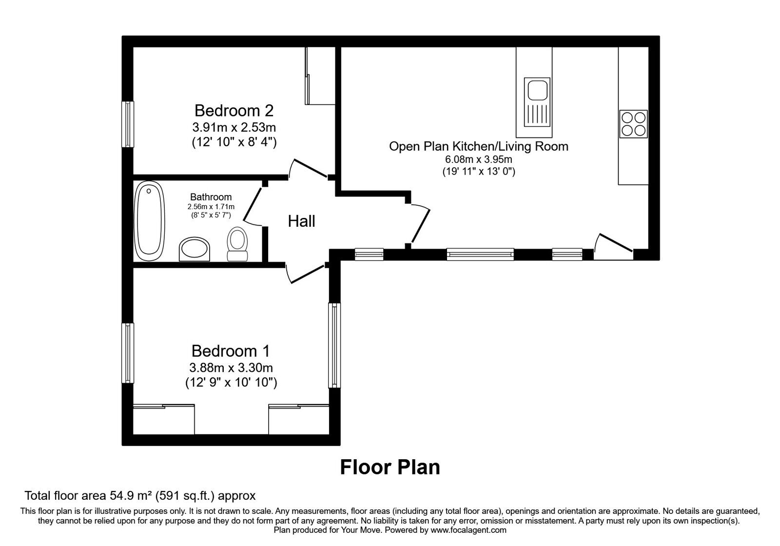 Floorplan of 2 bedroom Flat for sale, Hill Street, Tunbridge Wells, Kent, TN1