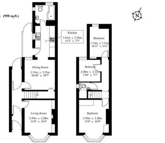 Floorplan of 3 bedroom Semi Detached House to rent, Queens Road, Tunbridge Wells, Kent, TN4
