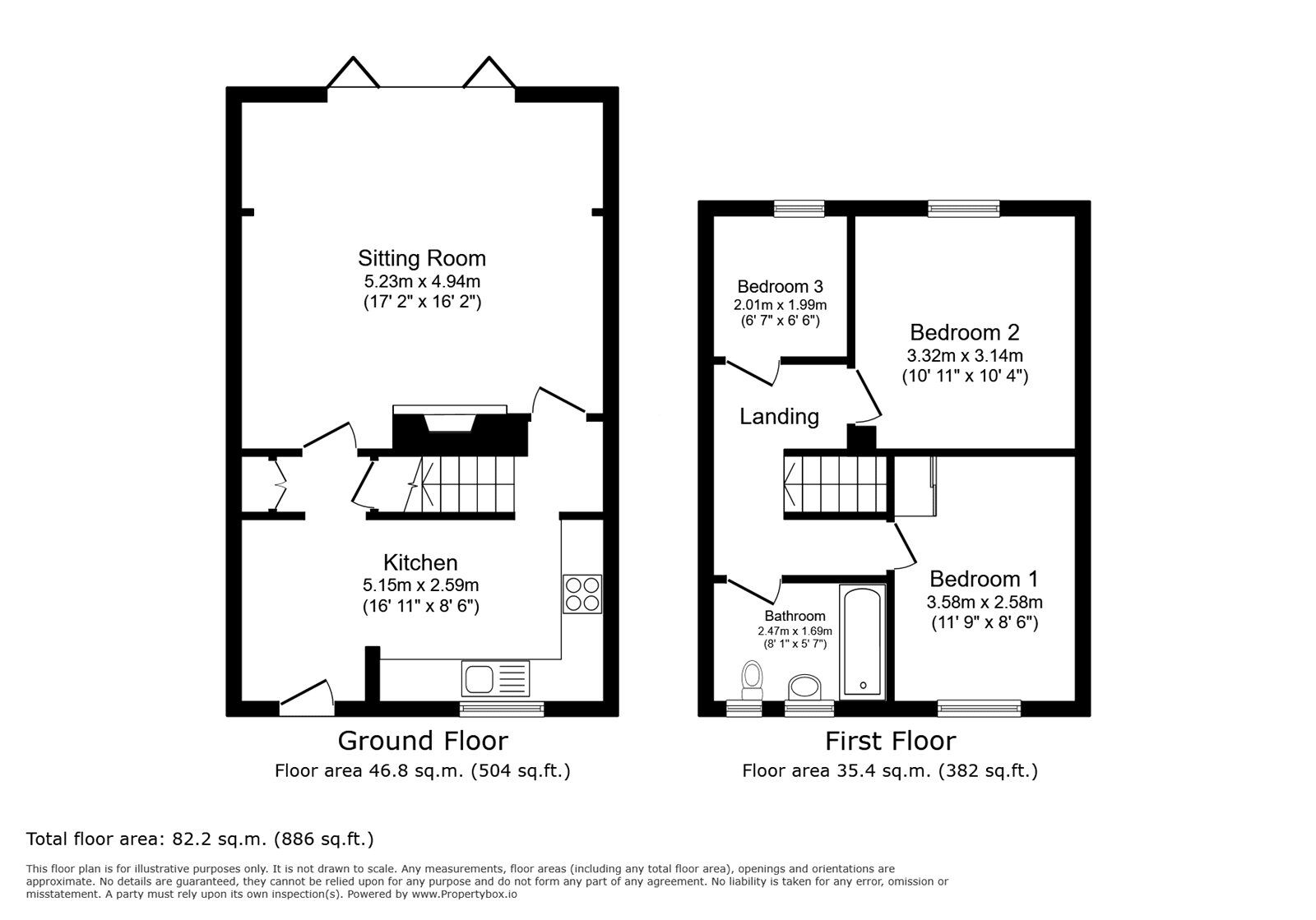 Floorplan of 3 bedroom Mid Terrace House for sale, Willow Crescent, Five Oak Green, Kent, TN12