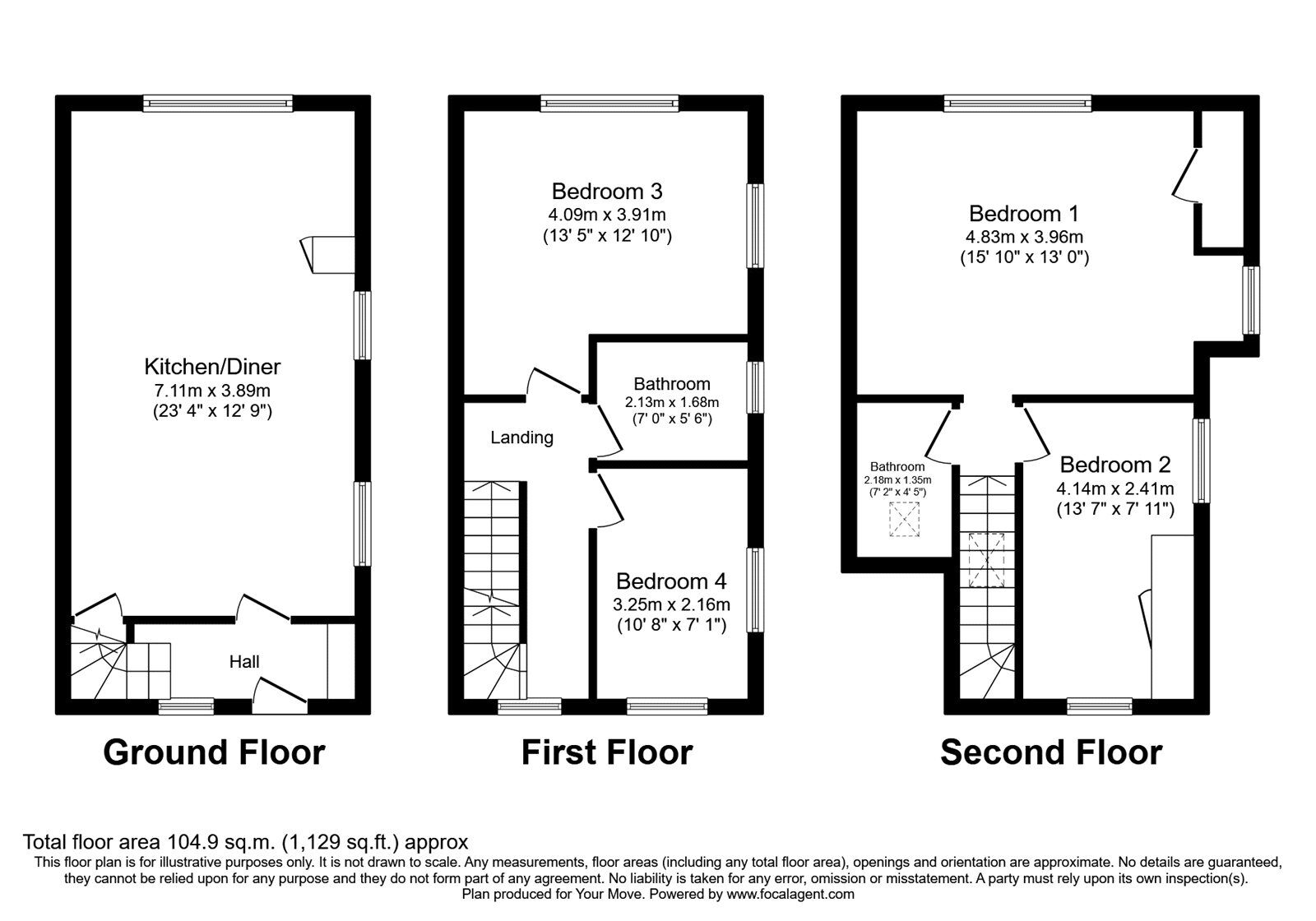 Floorplan of 4 bedroom Semi Detached House to rent, Culverden Down, Tunbridge Wells, Kent, TN4