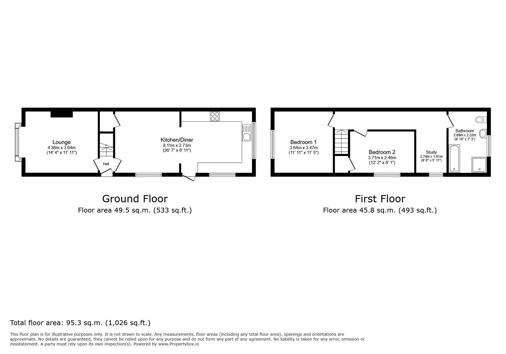 Floorplan of 2 bedroom Semi Detached House to rent, Vicarage Road, Yalding, Kent, ME18