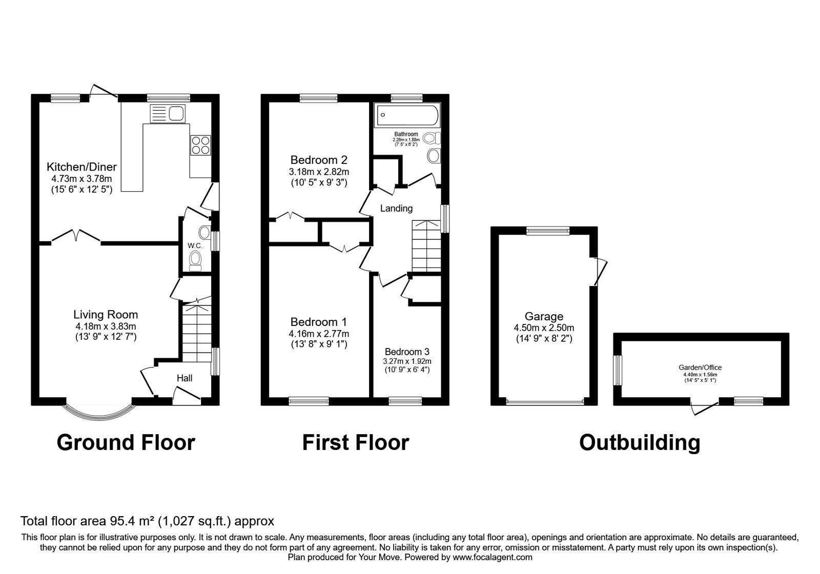 Floorplan of 3 bedroom Detached House for sale, Mendip Walk, Tunbridge Wells, Kent, TN2