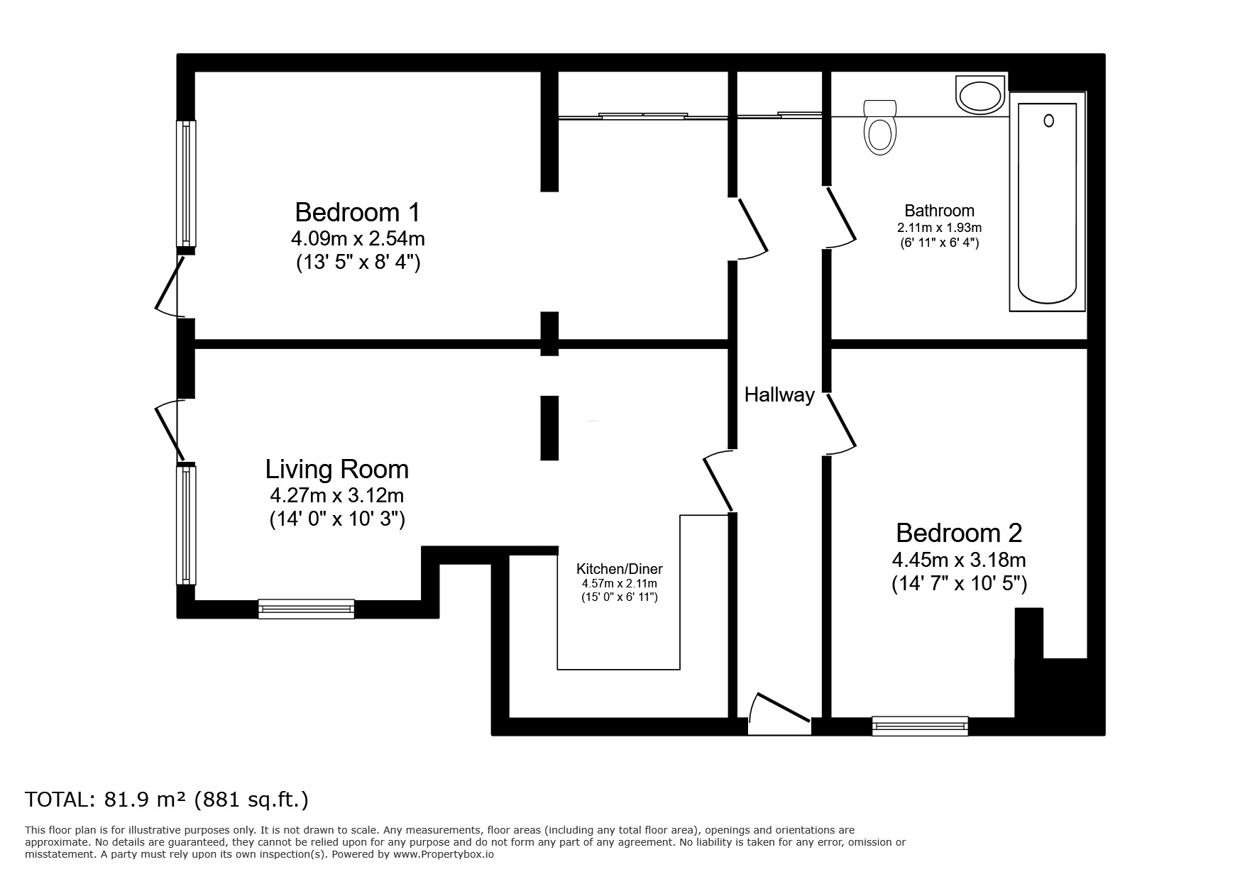 Floorplan of 2 bedroom Flat for sale, Bishops Down Road, Tunbridge Wells, Kent, TN4