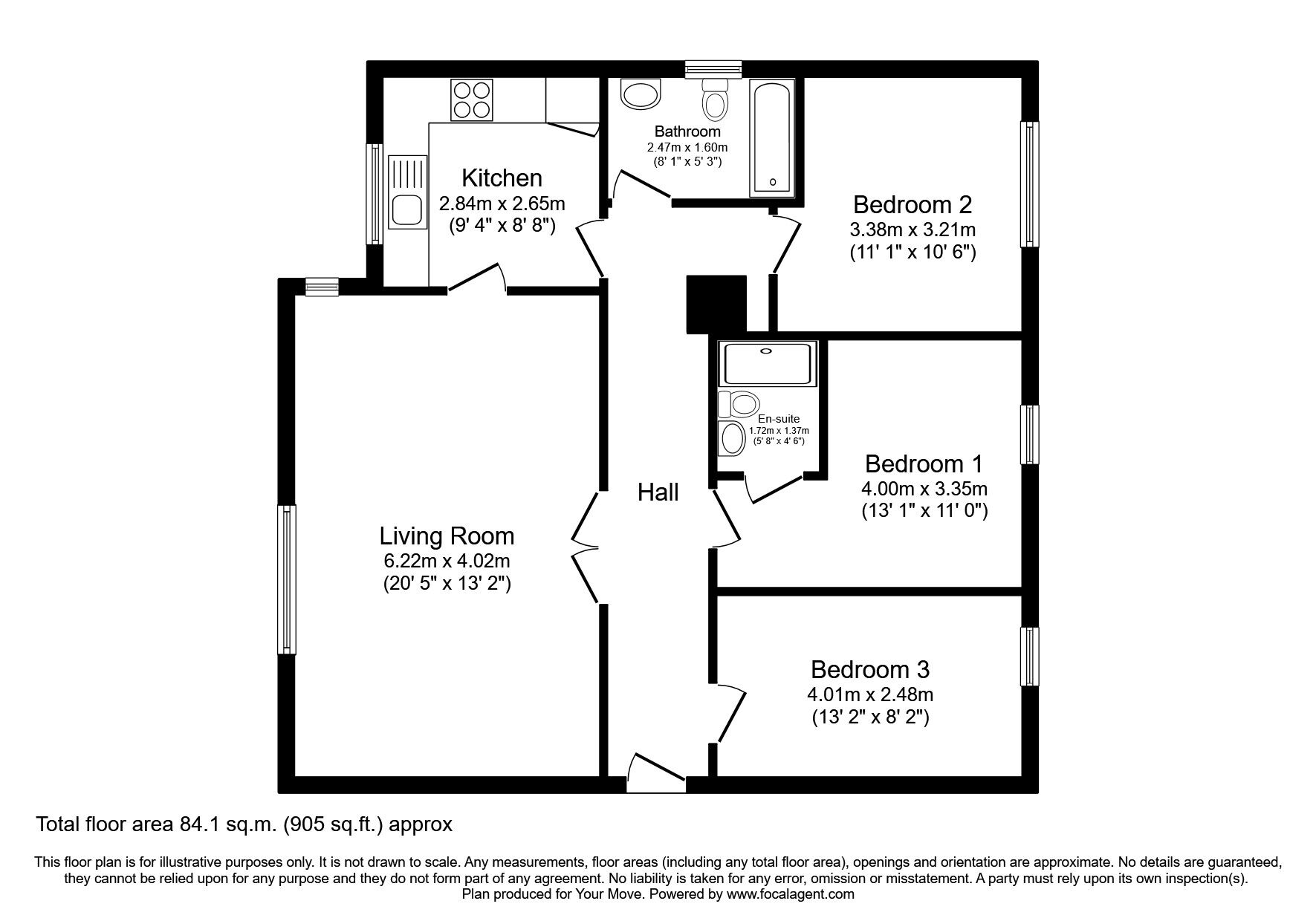 Floorplan of 3 bedroom Flat for sale, Bishops Down Road, Tunbridge Wells, Kent, TN4