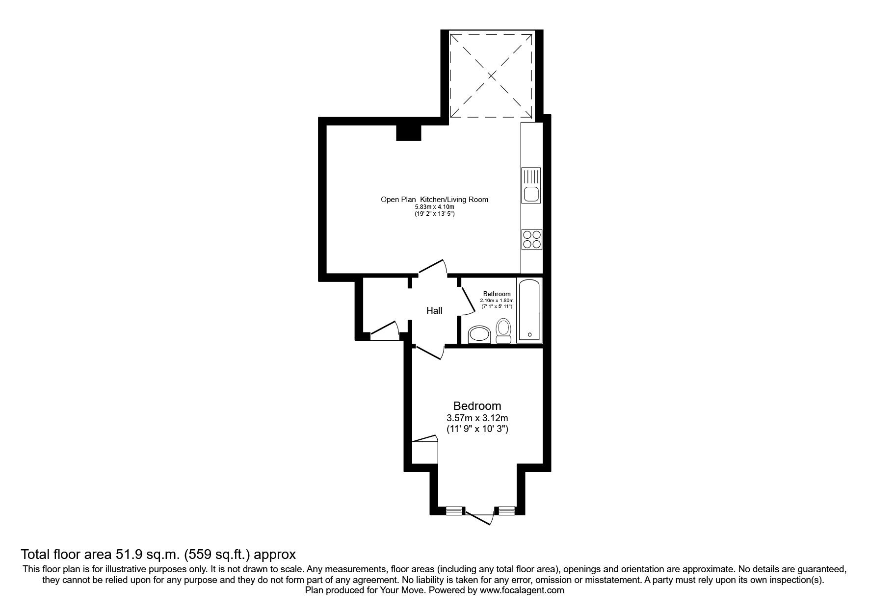 Floorplan of 1 bedroom Flat for sale, Bishops Down Road, Tunbridge Wells, Kent, TN4