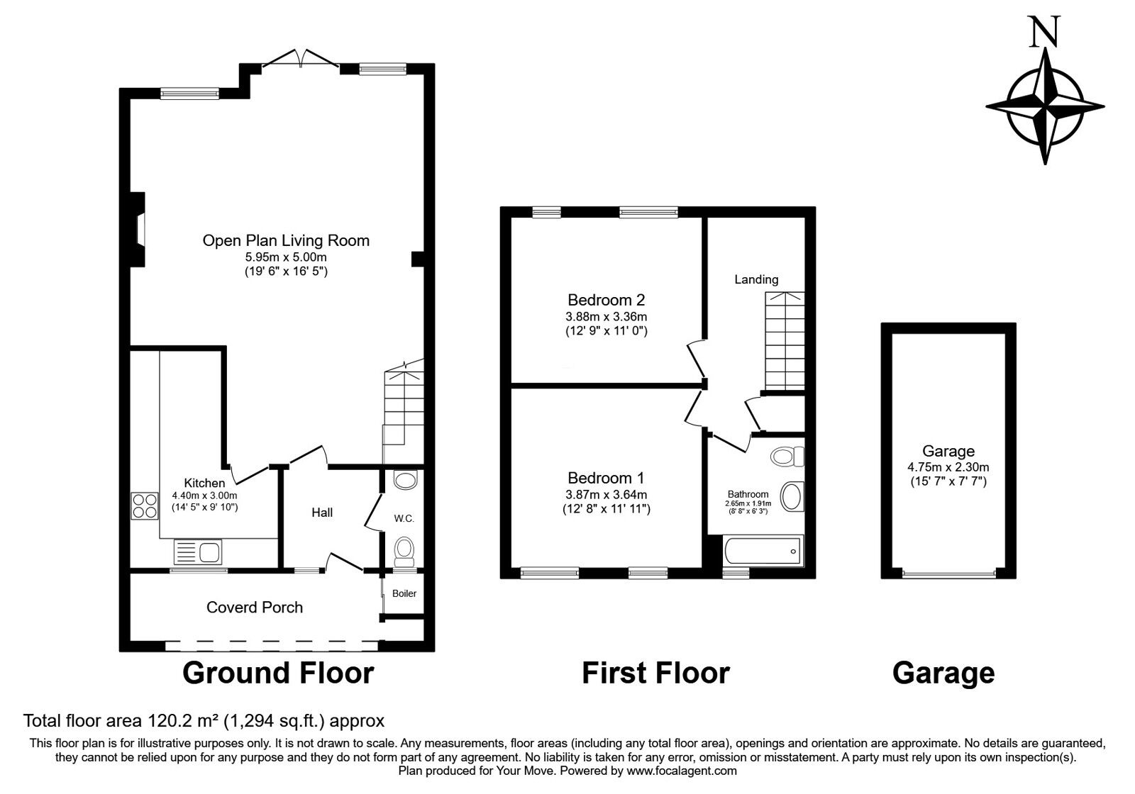 Floorplan of 2 bedroom Semi Detached House for sale, Cage Lane, Horsmonden, Kent, TN12