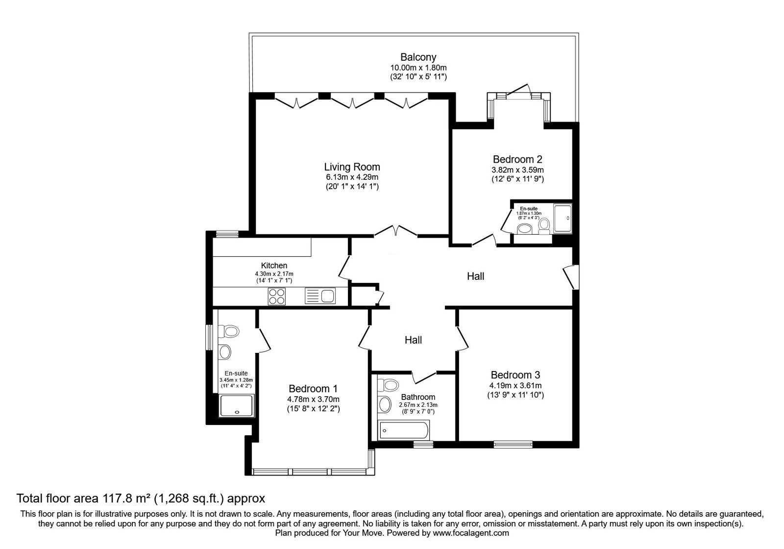 Floorplan of 3 bedroom Flat for sale, Bishops Down Road, Tunbridge Wells, Kent, TN4
