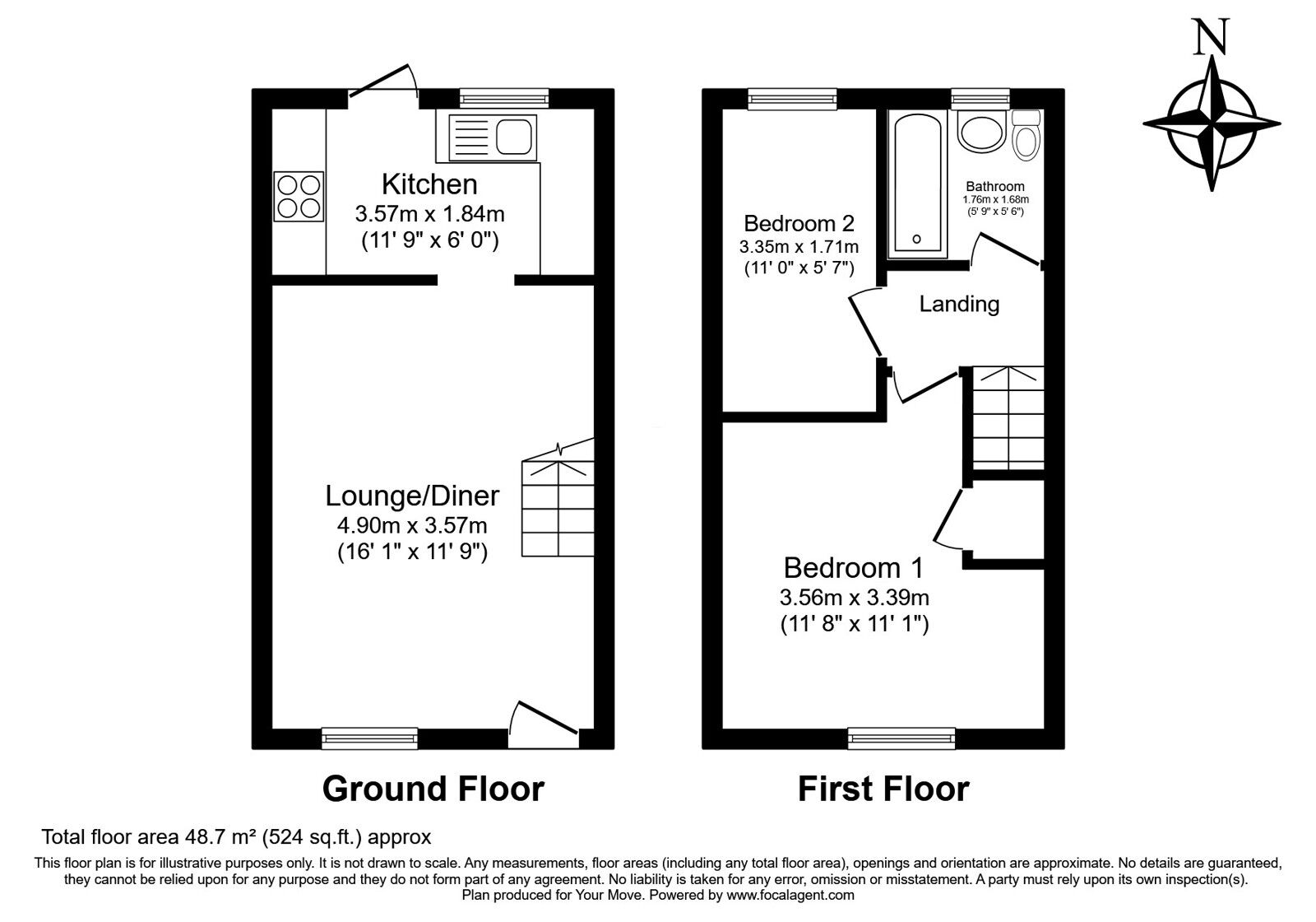 Floorplan of 2 bedroom End Terrace House for sale, St Andrews Close, Paddock Wood, Kent,, TN12