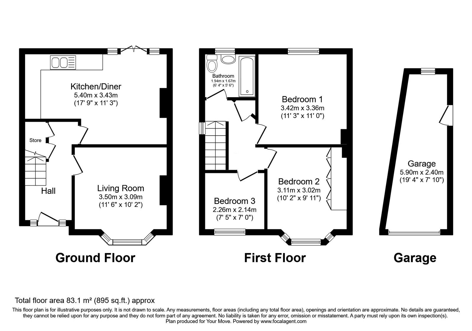 Floorplan of 3 bedroom Semi Detached House for sale, Farmcombe Road, Tunbridge Wells, Kent, TN2