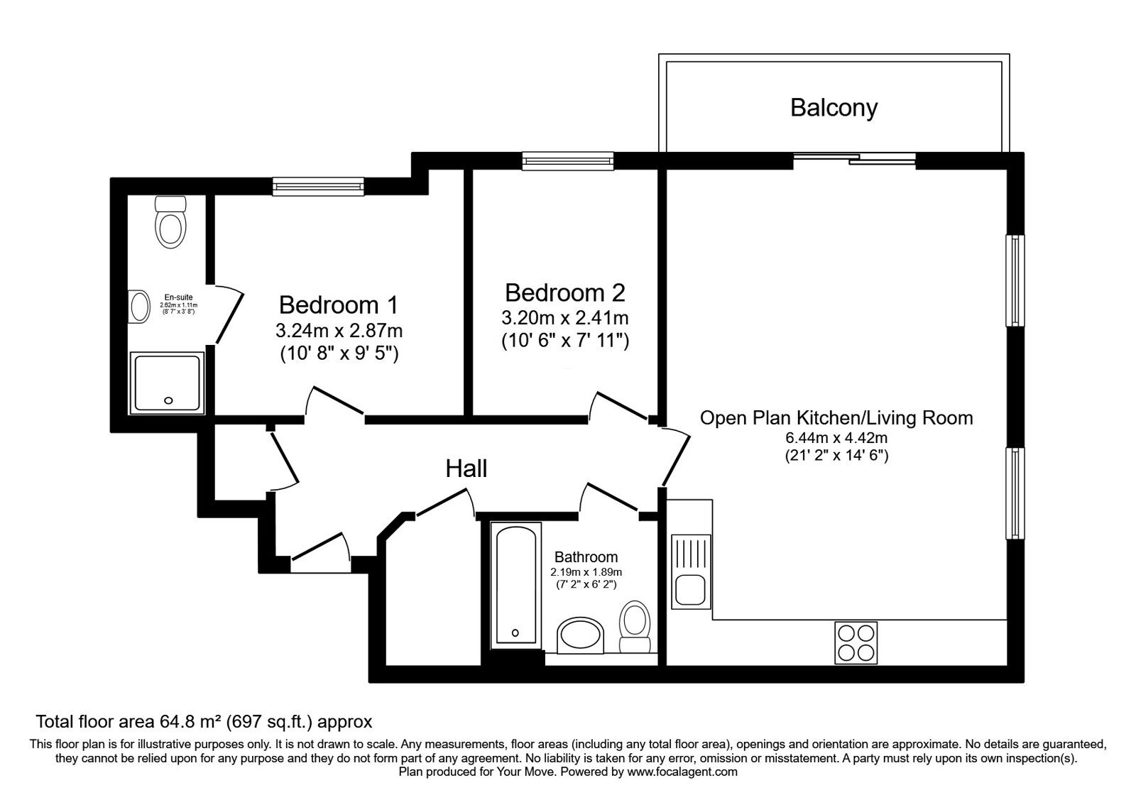 Floorplan of 2 bedroom Flat for sale, Herald Gardens, Tunbridge Wells, Kent, TN2