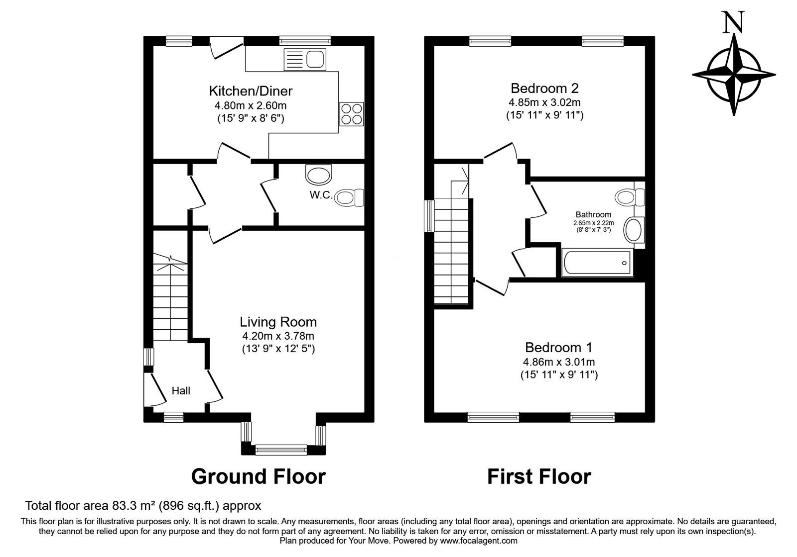 Floorplan of 2 bedroom Semi Detached House for sale, Chestnut Walk, Pembury, Kent, TN2