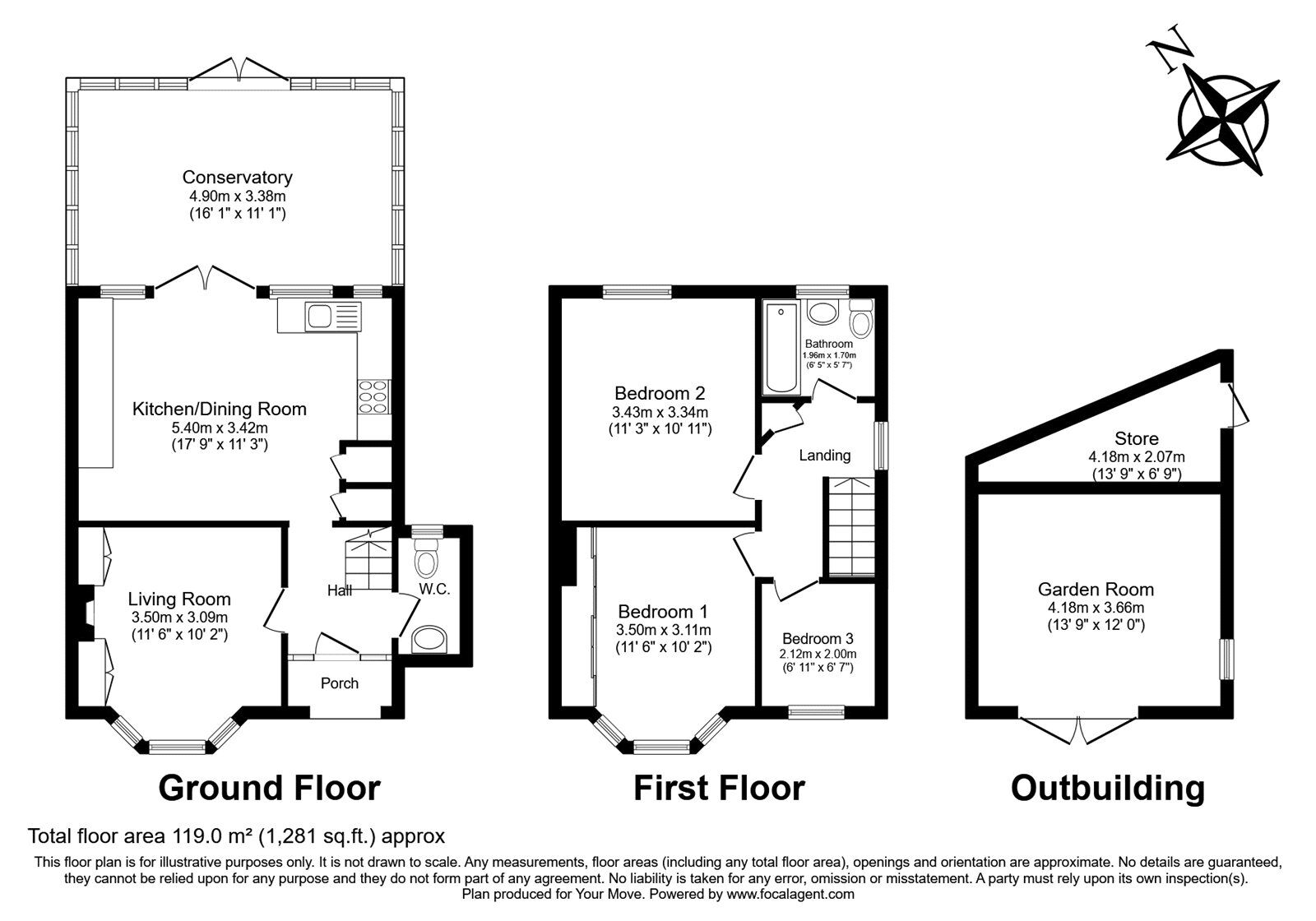 Floorplan of 3 bedroom Semi Detached House for sale, Farmcombe Road, Tunbridge Wells, Kent, TN2