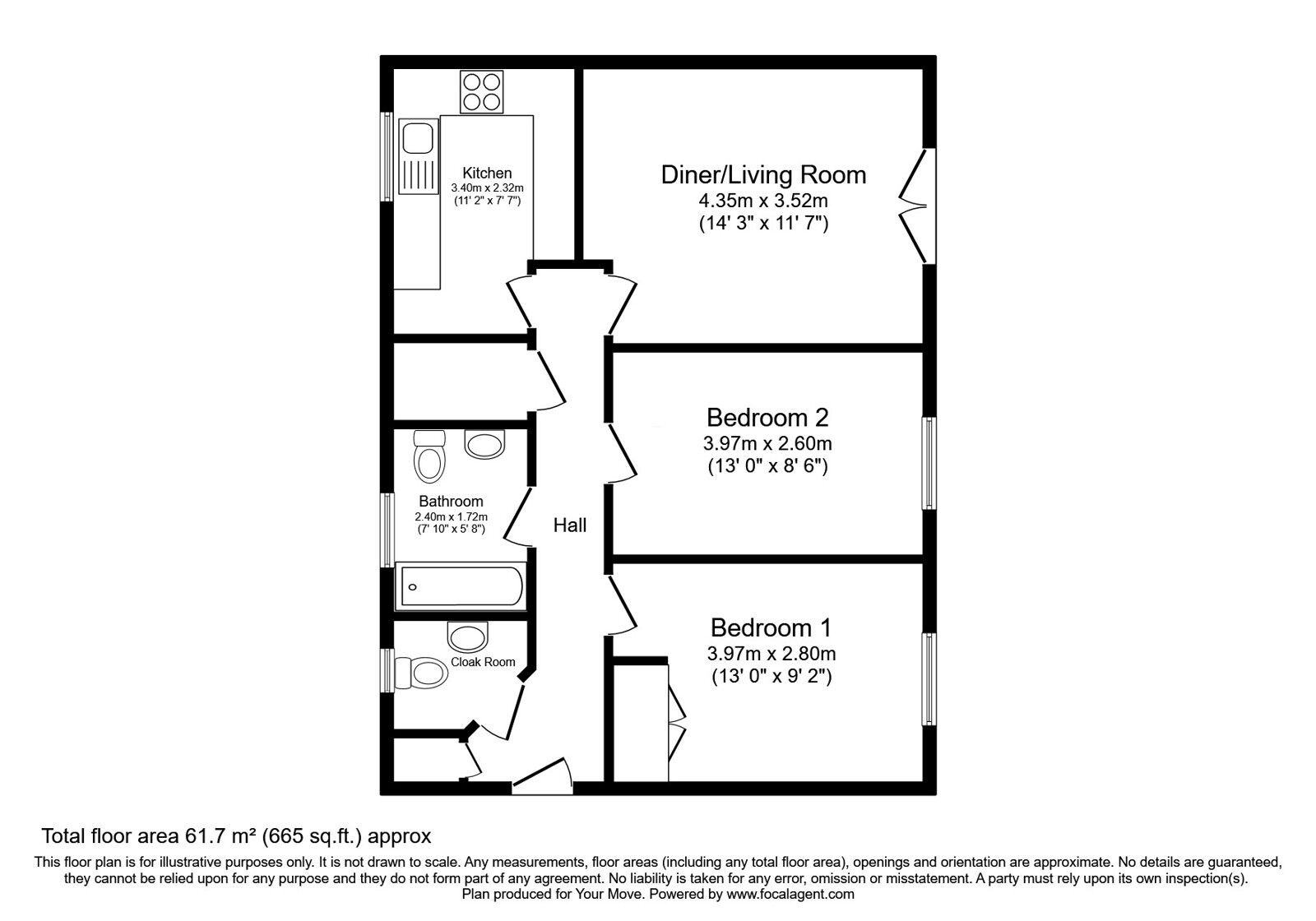 Floorplan of 2 bedroom Flat for sale, Underwood Rise, Tunbridge Wells, Kent, TN2