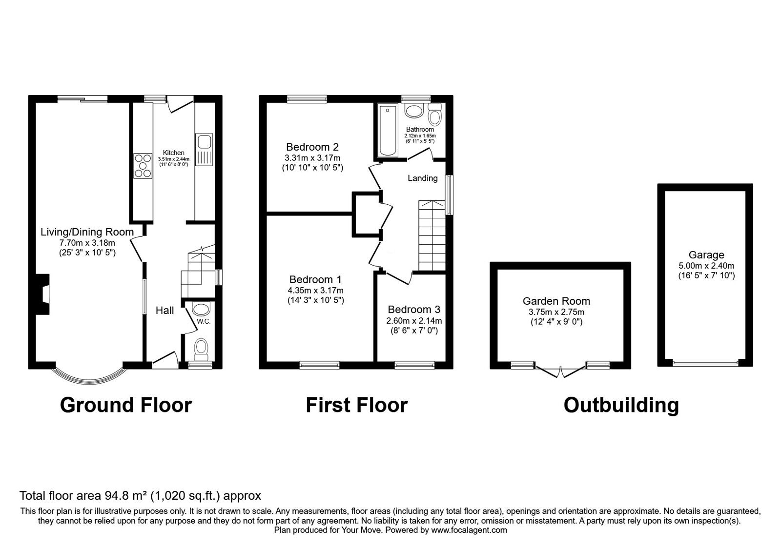 Floorplan of 3 bedroom End Terrace House for sale, Yeoman Gardens, Paddock Wood, Kent, TN12