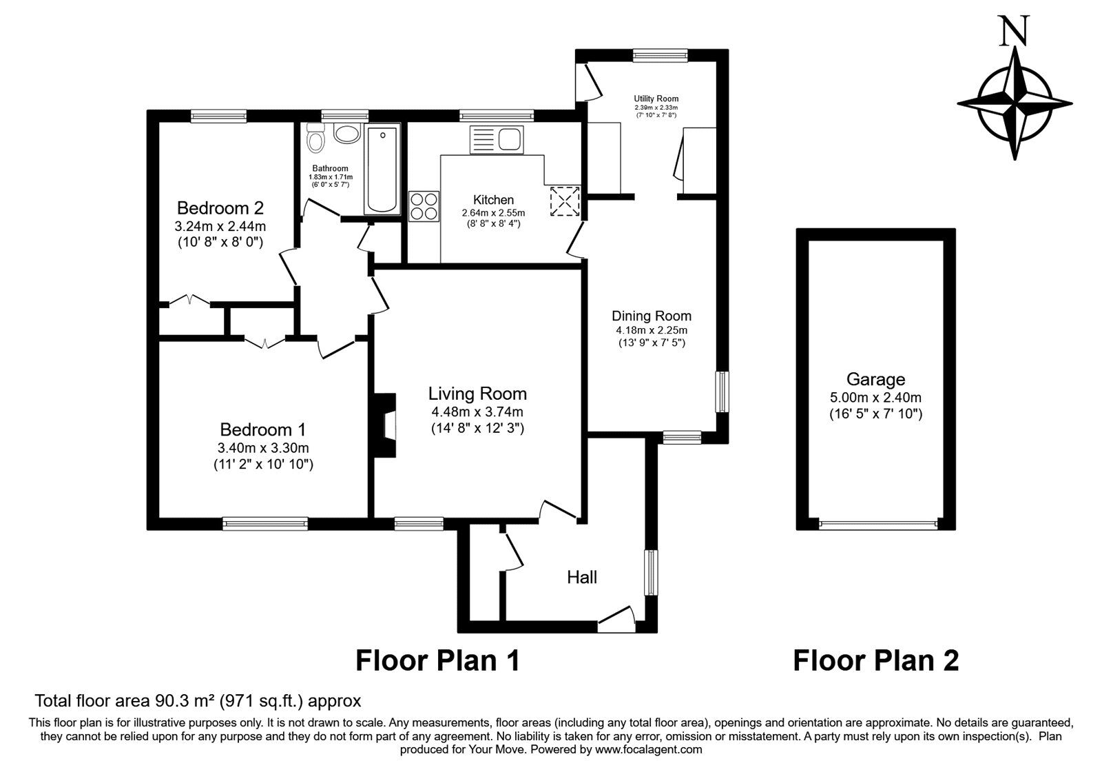 Floorplan of 2 bedroom Semi Detached Bungalow for sale, Cleveland, Tunbridge Wells, Kent, TN2