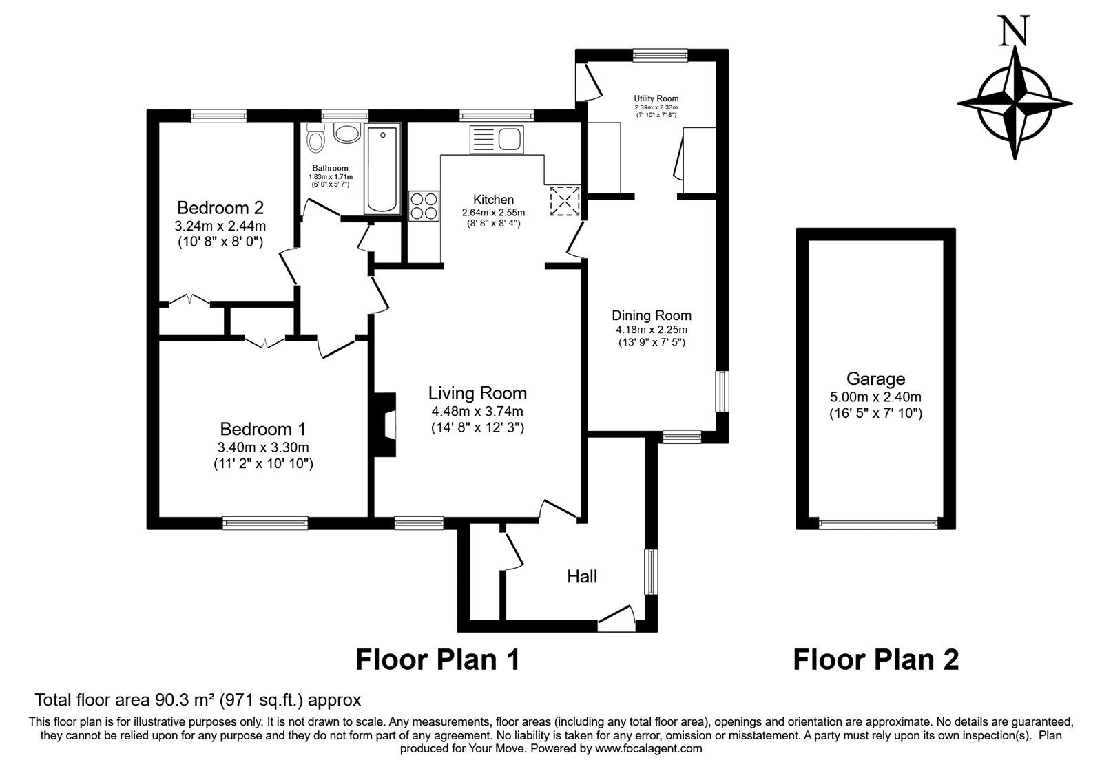Floorplan of 2 bedroom Semi Detached Bungalow for sale, Cleveland, Tunbridge Wells, Kent, TN2
