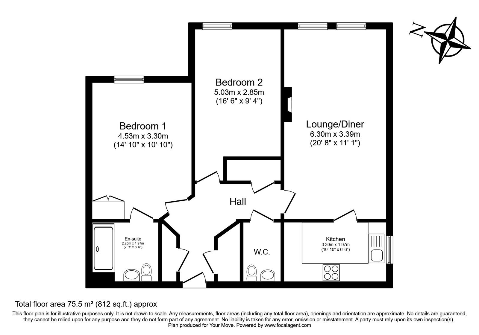Floorplan of 2 bedroom Flat for sale, Park Road, Tunbridge Wells, Kent, TN4