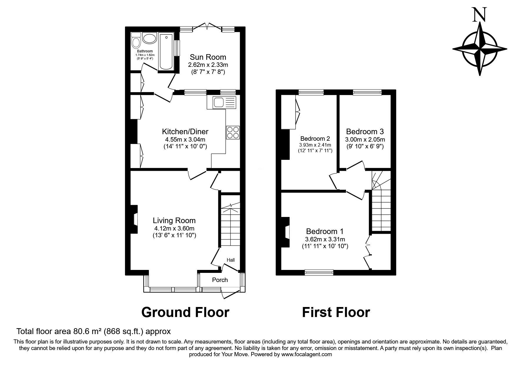 Floorplan of 3 bedroom Mid Terrace House for sale, Canterbury Road, Pembury, Kent, TN2