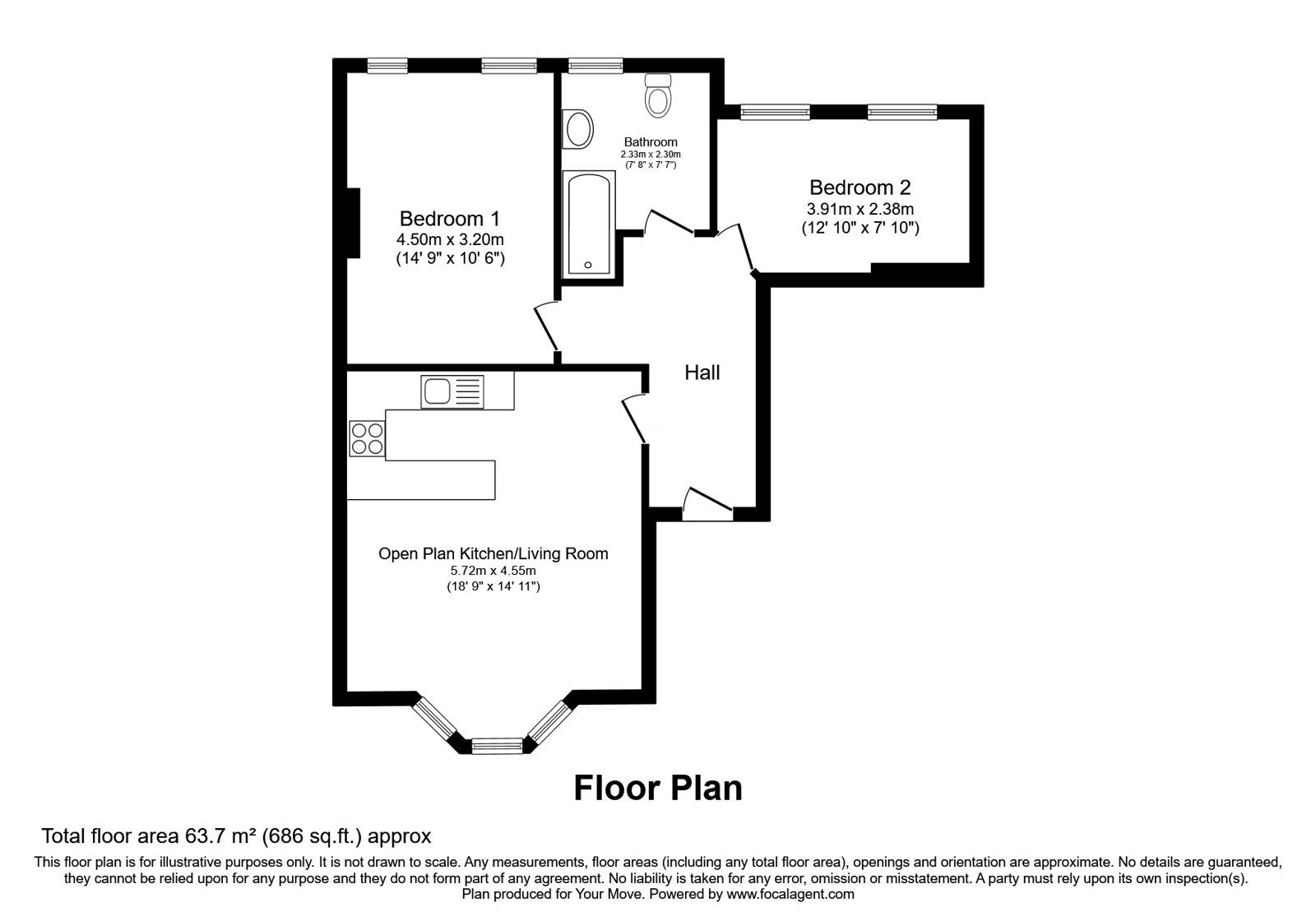 Floorplan of 2 bedroom Flat to rent, Madeira Park, Tunbridge Wells, Kent, TN2