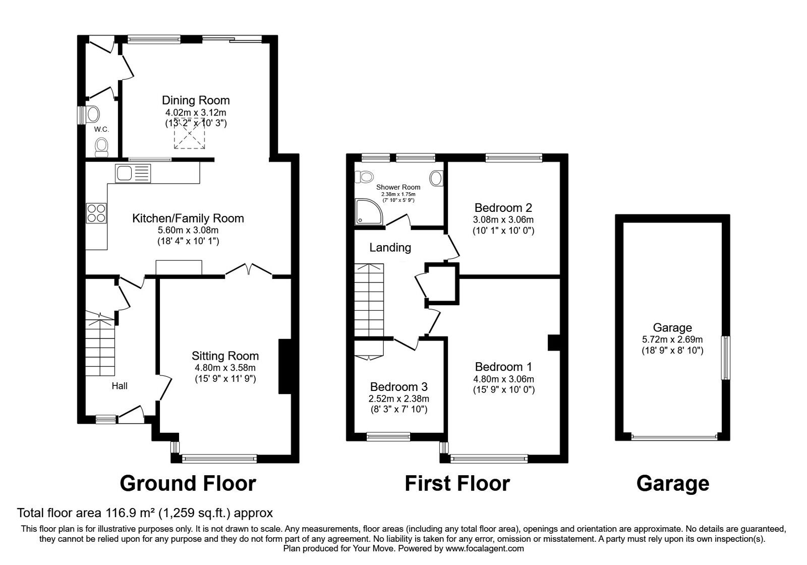 Floorplan of 3 bedroom Semi Detached House for sale, Green Way, Tunbridge Wells, Kent, TN2