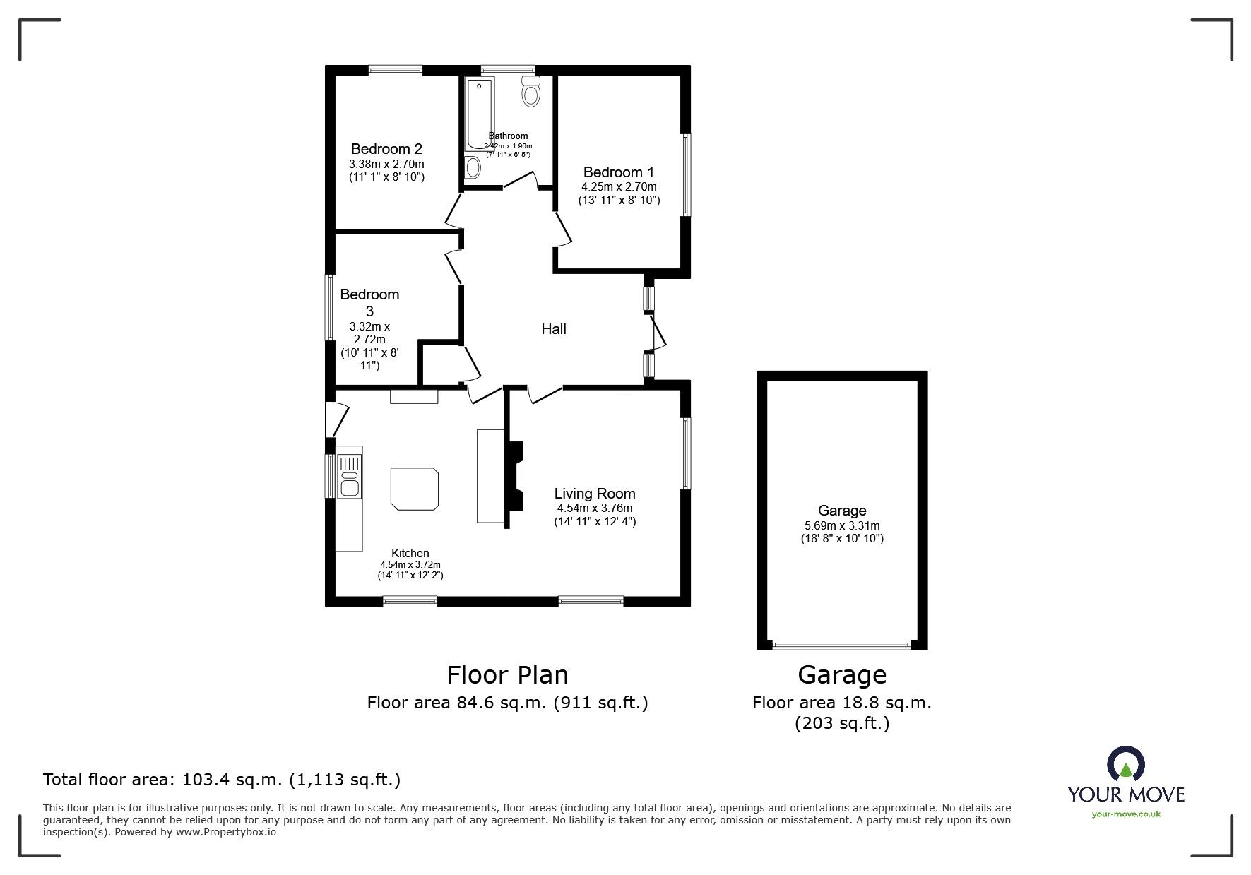 Floorplan of 3 bedroom Detached Bungalow for sale, Parkway, Little Hulton, Greater Manchester, M38