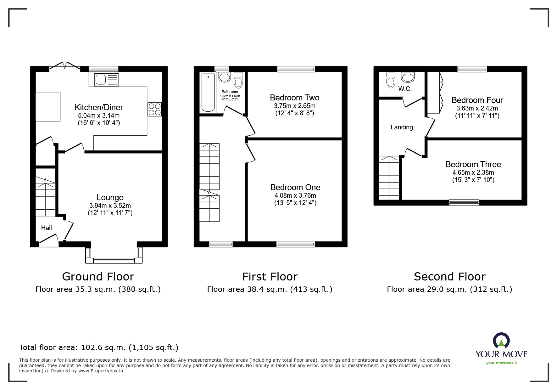 Floorplan of 4 bedroom Mid Terrace House for sale, Thornfield Grove, Little Hulton, Greater Manchester, M38