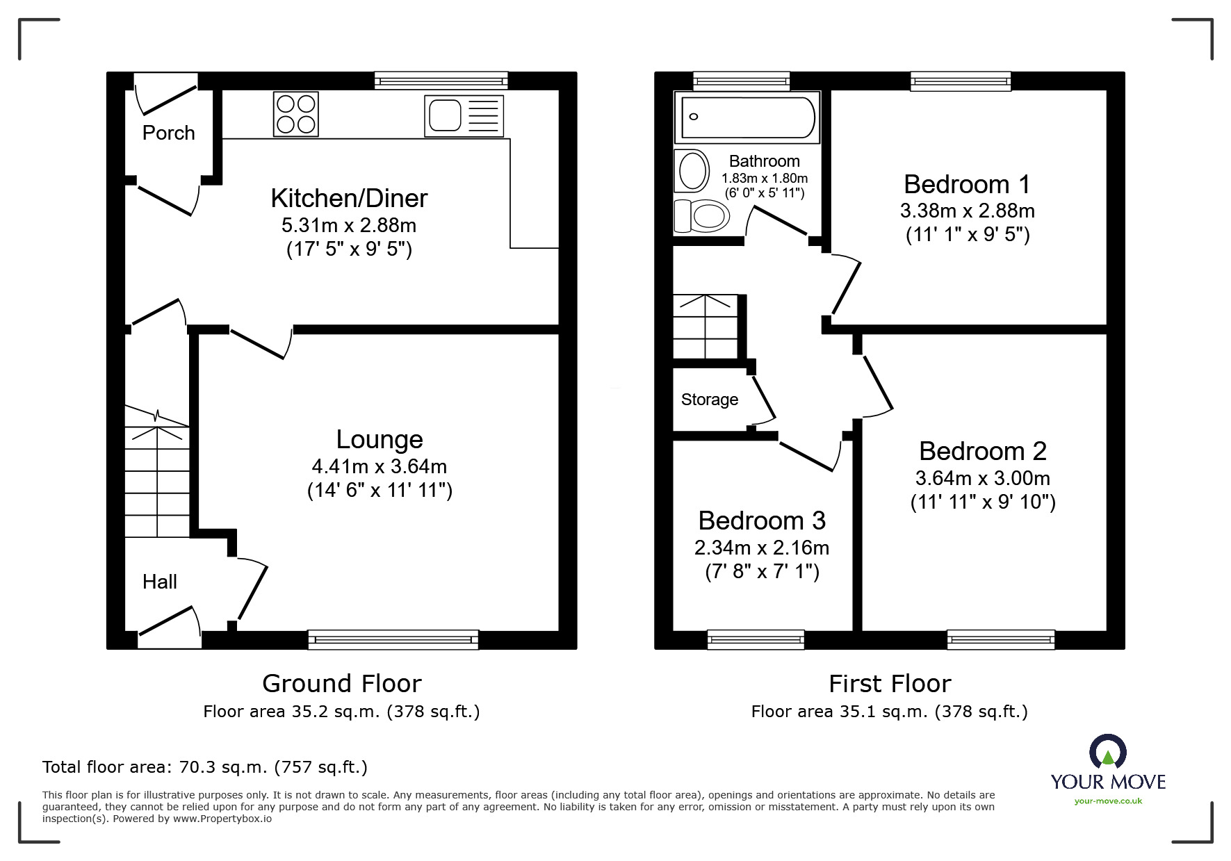 Floorplan of 3 bedroom Mid Terrace House for sale, Central Avenue, Worsley, Greater Manchester, M28