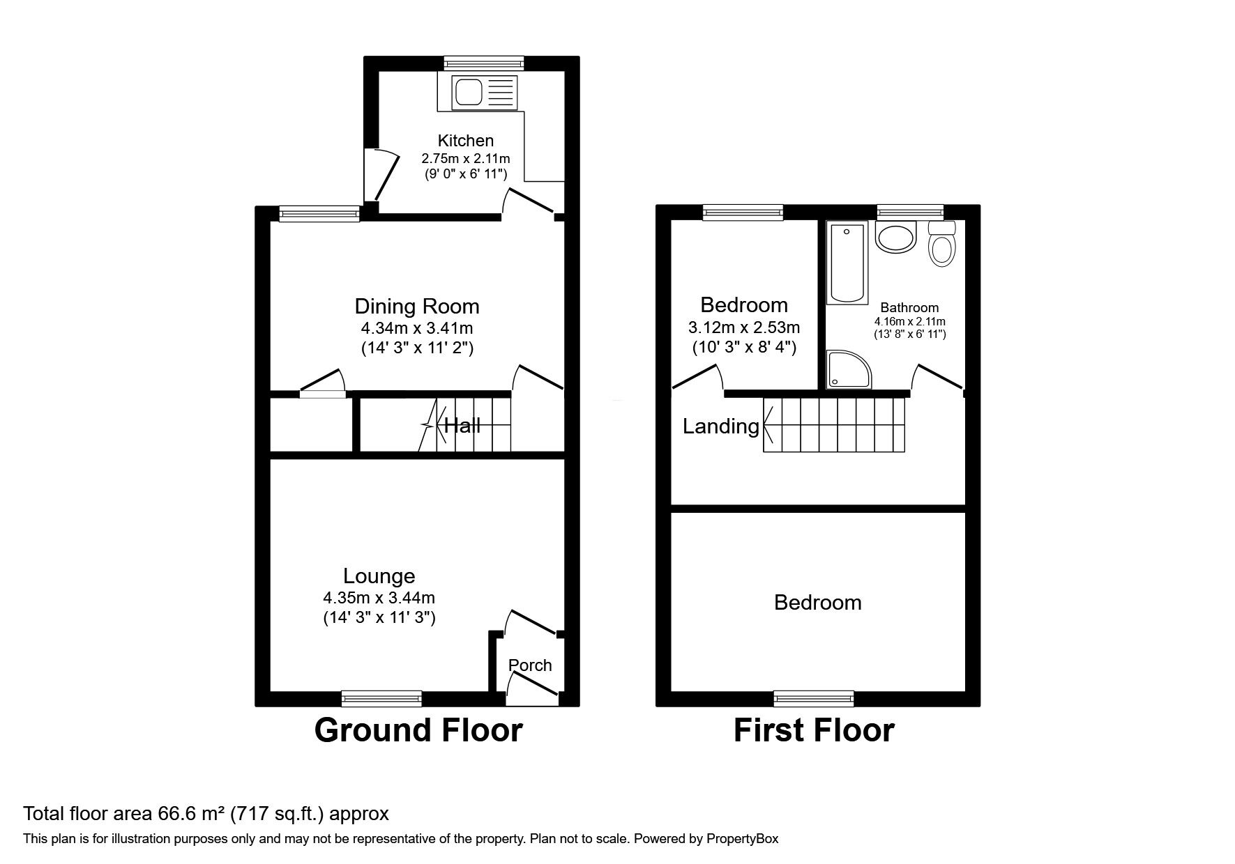Floorplan of 2 bedroom End Terrace House to rent, Russell Street, Little Hulton, Greater Manchester, M38