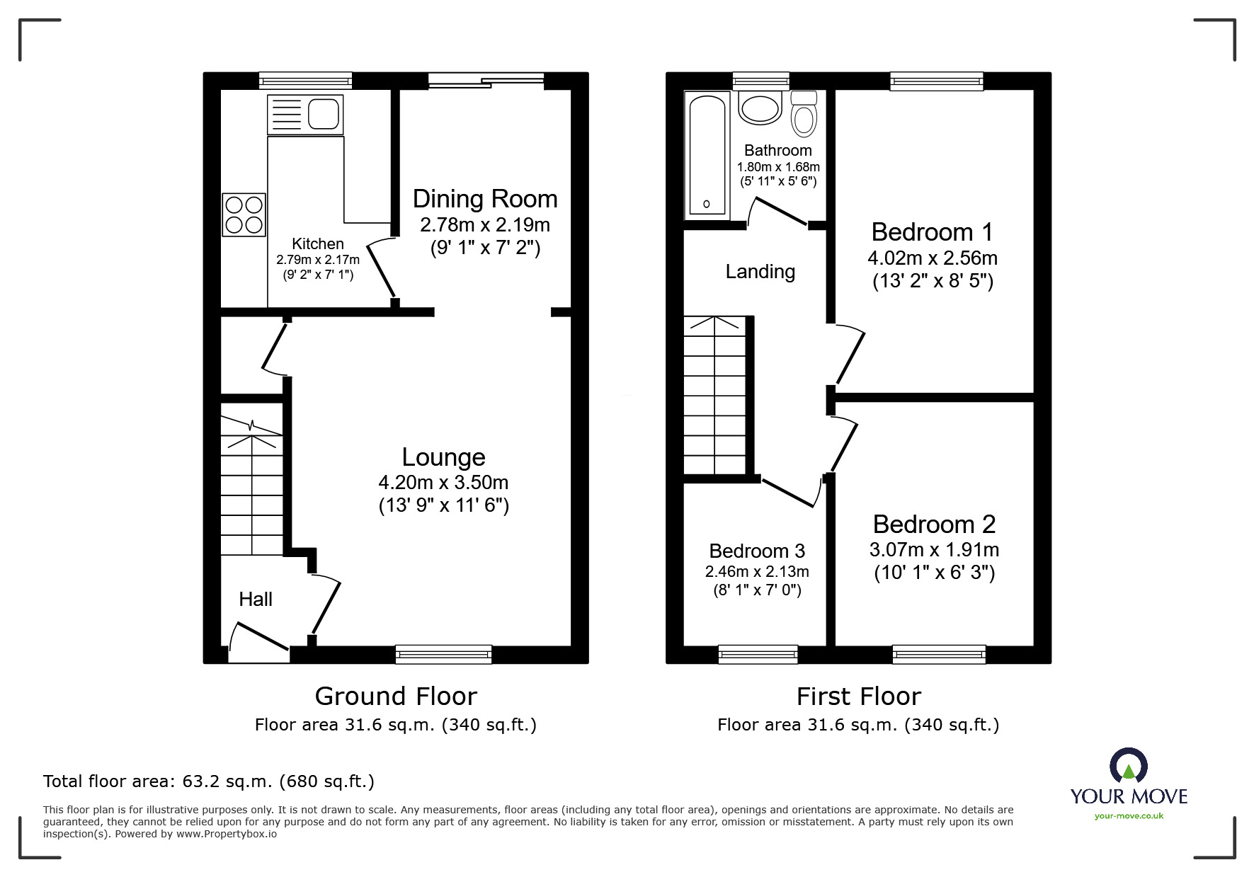 Floorplan of 3 bedroom Mid Terrace House to rent, Meremanor, Worsley, Greater Manchester, M28