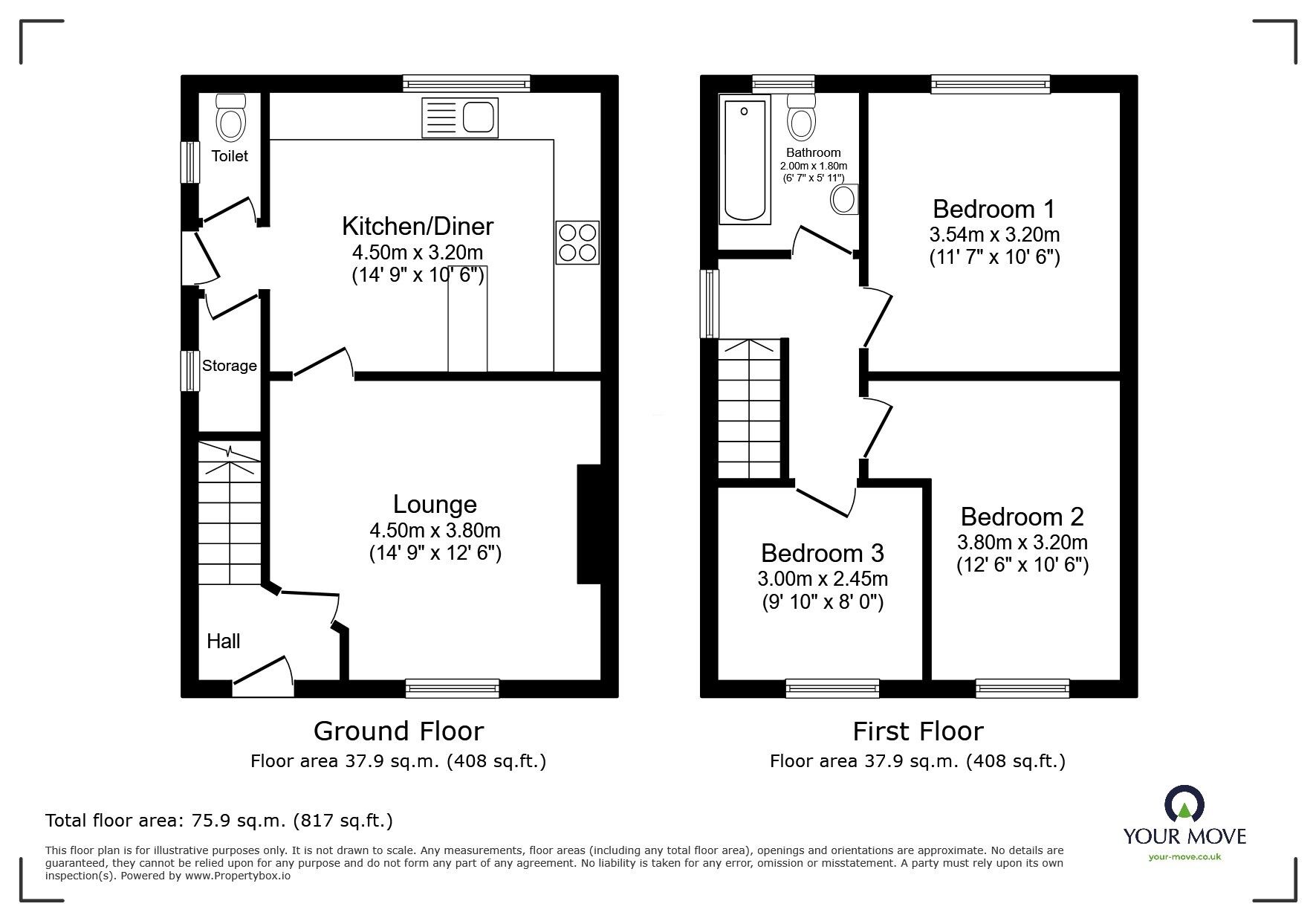 Floorplan of 3 bedroom Semi Detached House for sale, Rothwell Crescent, Little Hulton, Greater Manchester, M38