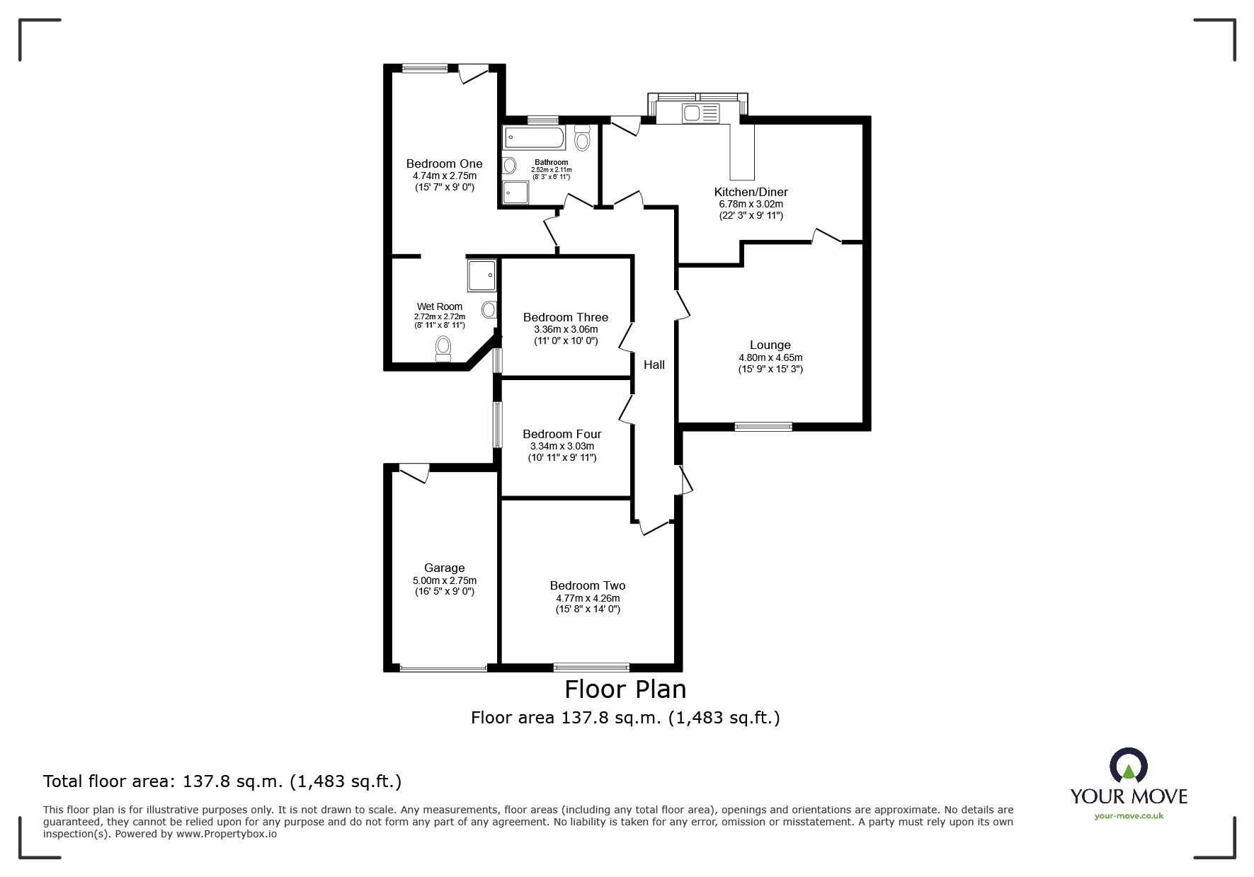 Floorplan of 4 bedroom Detached Bungalow for sale, Holcombe Crescent, Kearsley, Greater Manchester, BL4