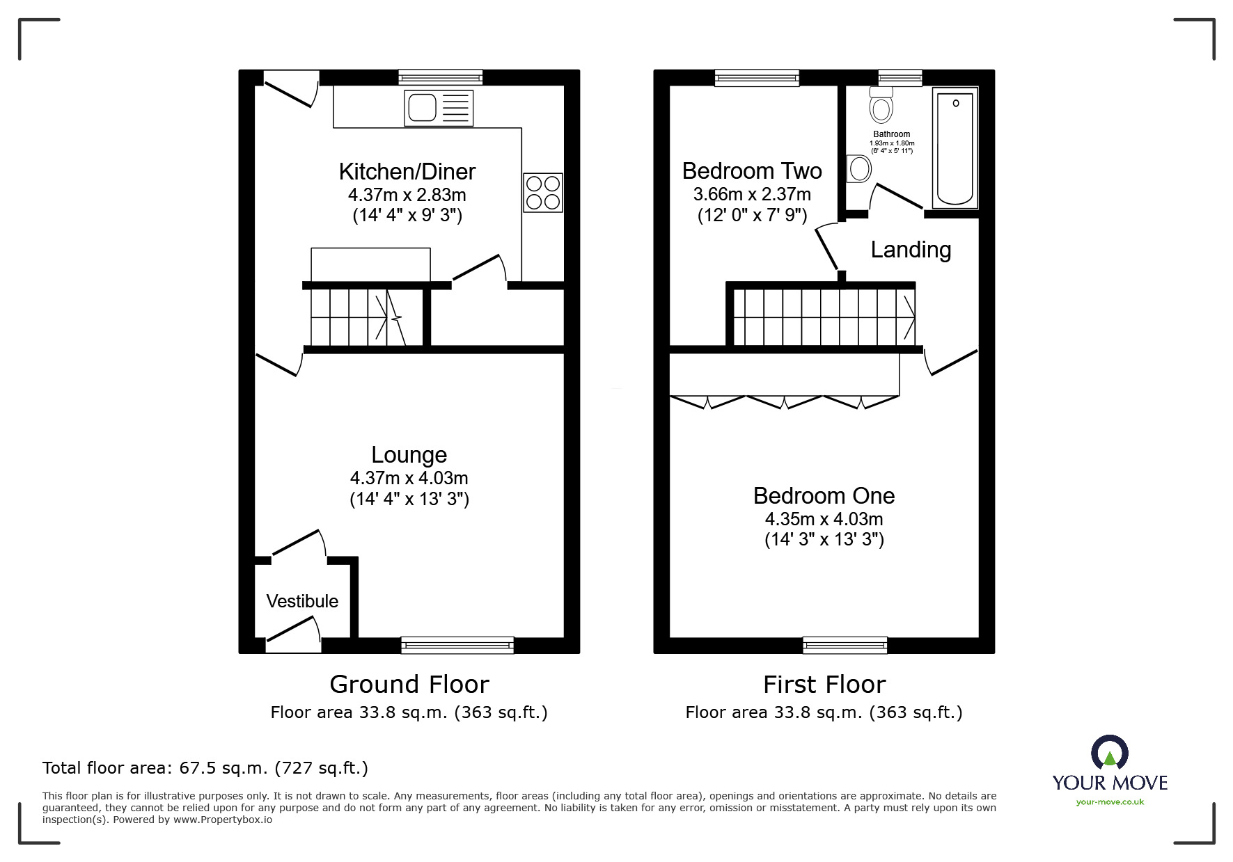 Floorplan of 2 bedroom Mid Terrace House for sale, Manchester Road East, Little Hulton, Greater Manchester, M38