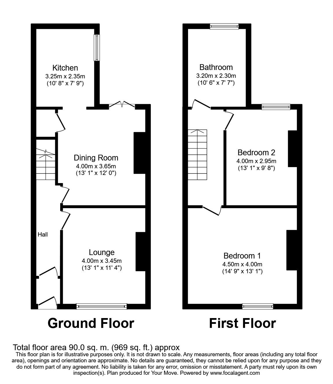 Floorplan of 2 bedroom Mid Terrace House to rent, Walkden Road, Worsley, Manchester, M28