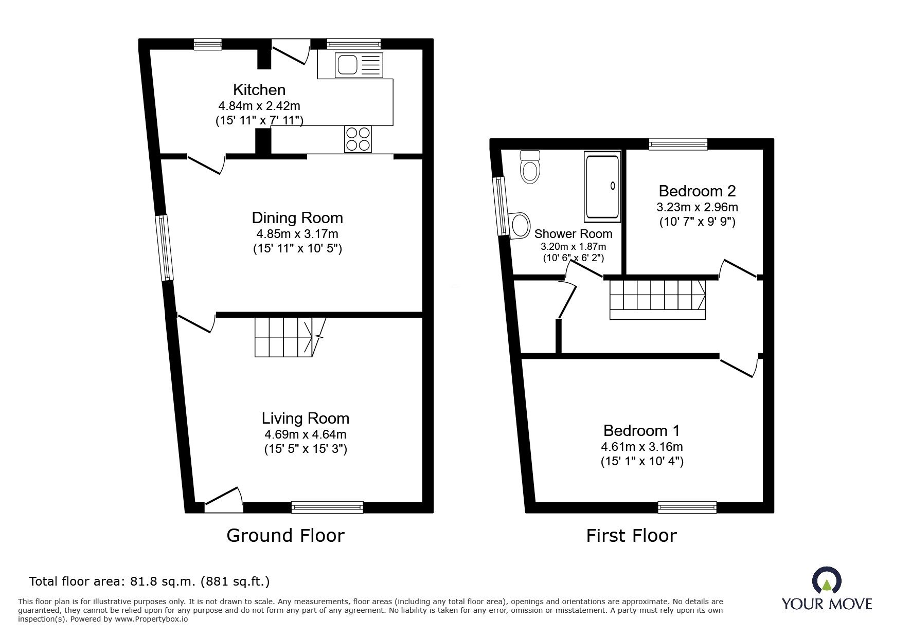Floorplan of 2 bedroom End Terrace House for sale, Old Clough Lane, Worsley, Greater Manchester, M28