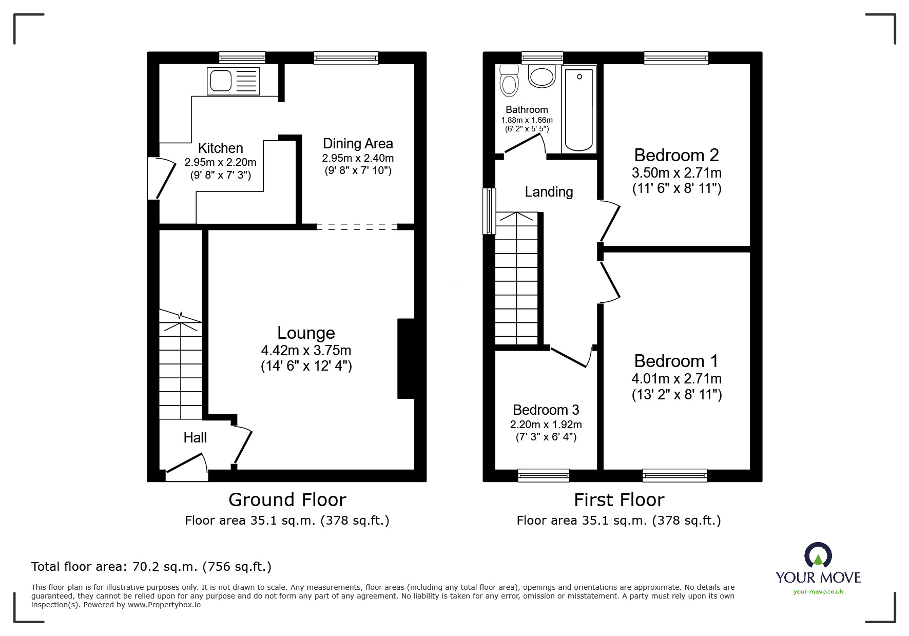 Floorplan of 3 bedroom End Terrace House for sale, Dorset Close, Farnworth, Greater Manchester, BL4