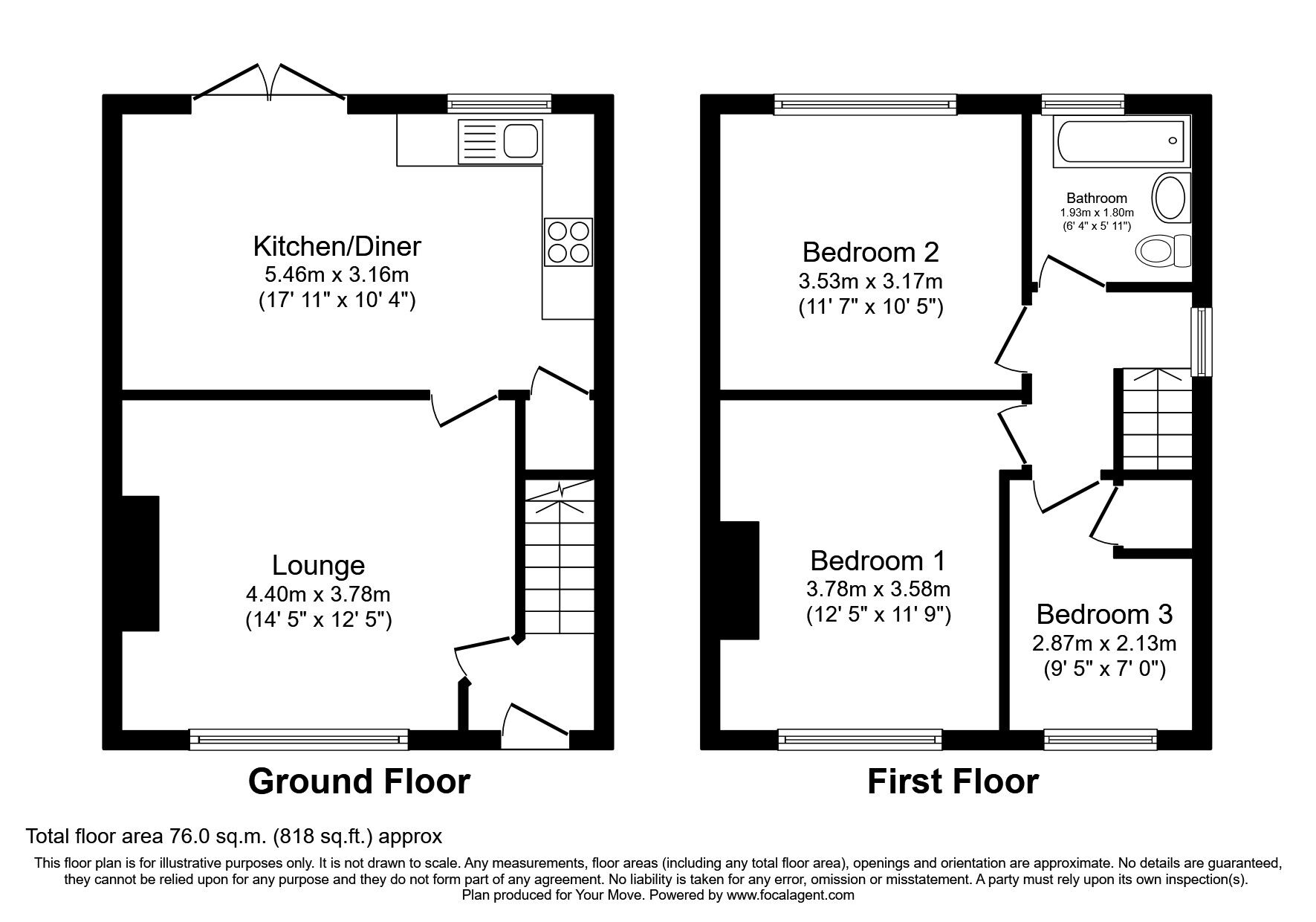 Floorplan of 3 bedroom Semi Detached House for sale, Mountain Street, Worsley, Greater Manchester, M28